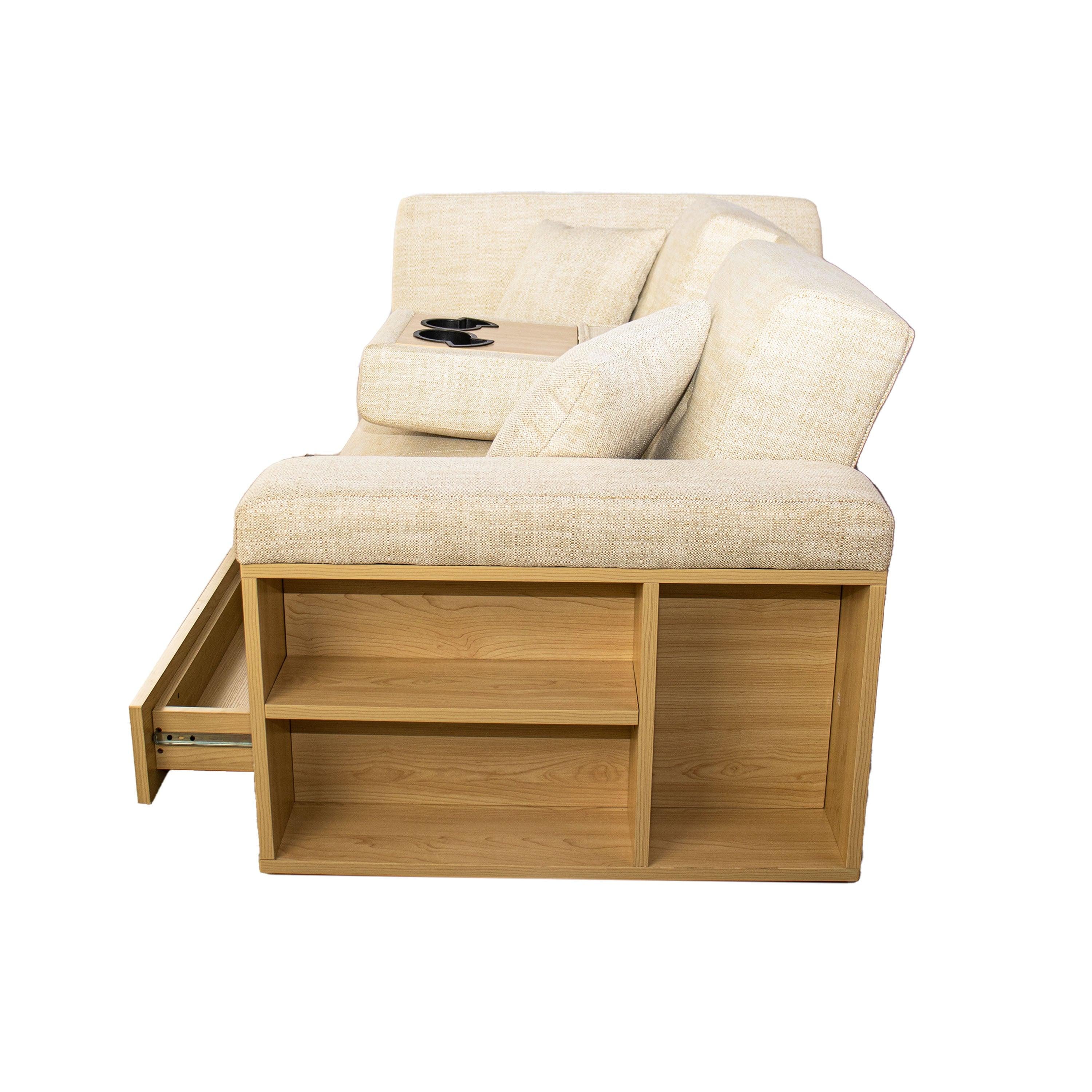 Multi-functional sofa, can sit, lie down, withStorage box and drawer, and theStorage box can be used as tea table and pedal（beige)