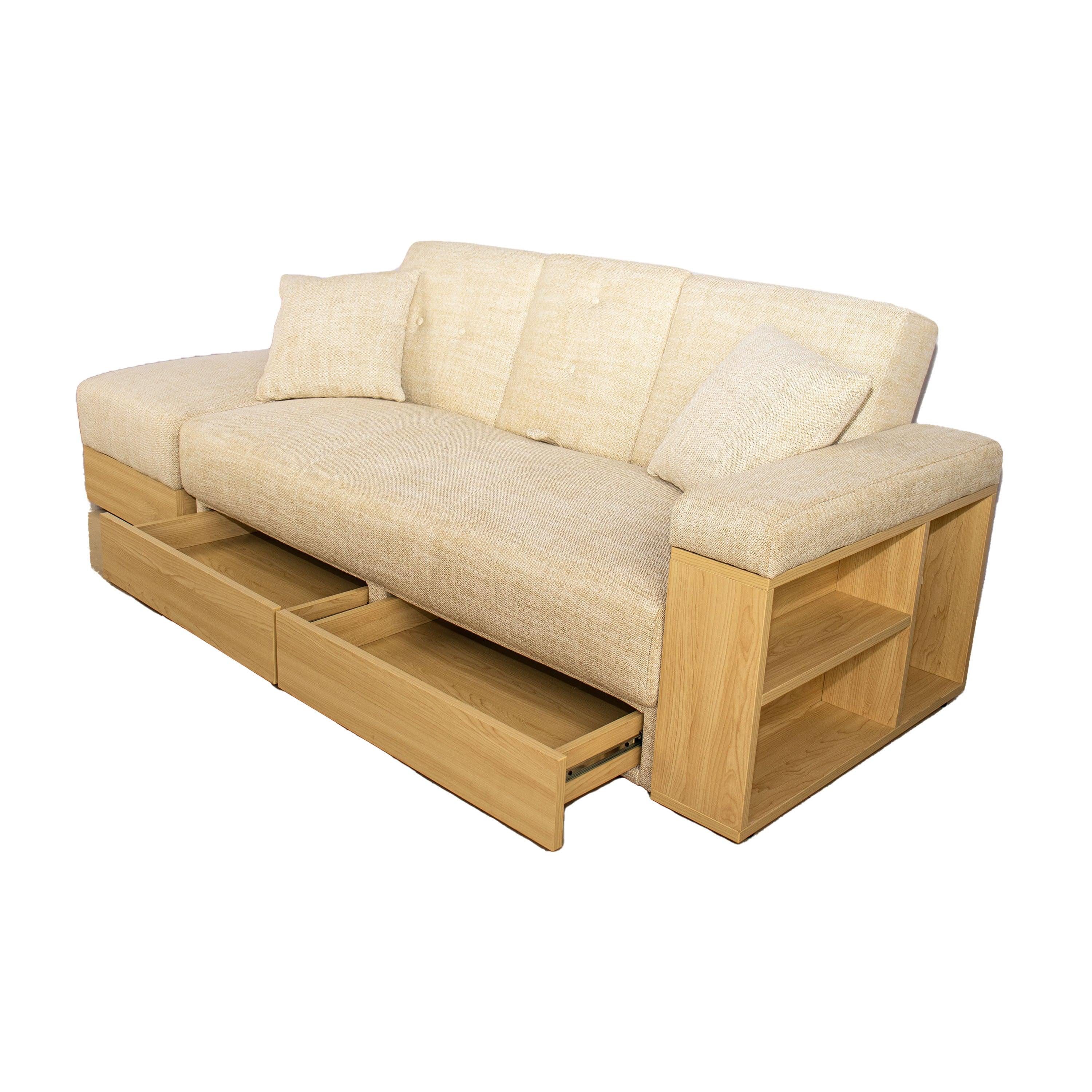 Multi-functional sofa, can sit, lie down, withStorage box and drawer, and theStorage box can be used as tea table and pedal（beige)