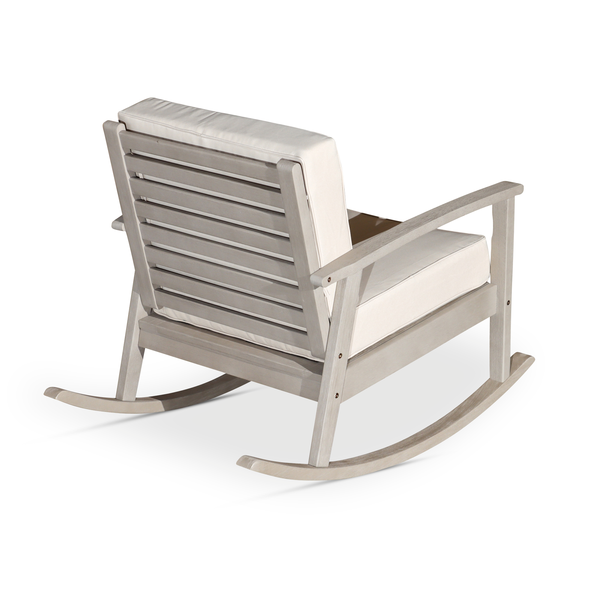 Eucalyptus Rocking Chair with Cushions -  Driftwood Gray Finish -  Sand Cushions