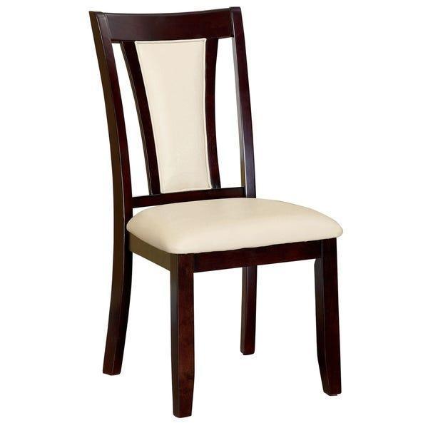 Contemporary Set of 2 Side Chairs Dark Cherry And Ivory Solid wood Chair Padded Leatherette Upholstered Seat Kitchen Dining Room Furniture