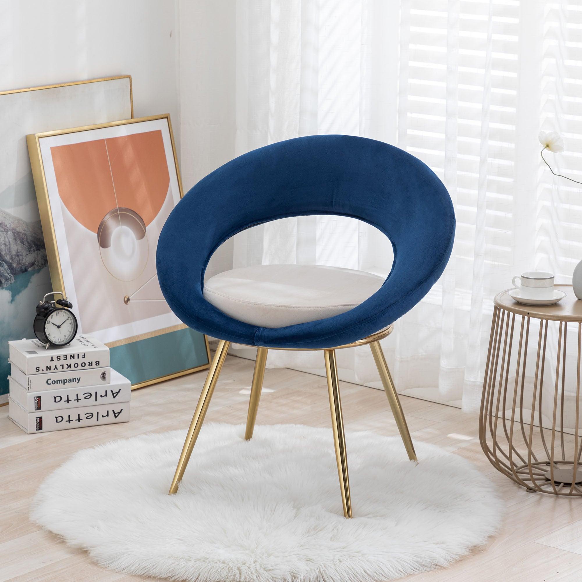 Navy Blue+Off-White VelvetModern accent/Conversation Lounge Chair With  Gold Plated Legs, unique appearance，Suitable For Office, Lounge, Living Room image