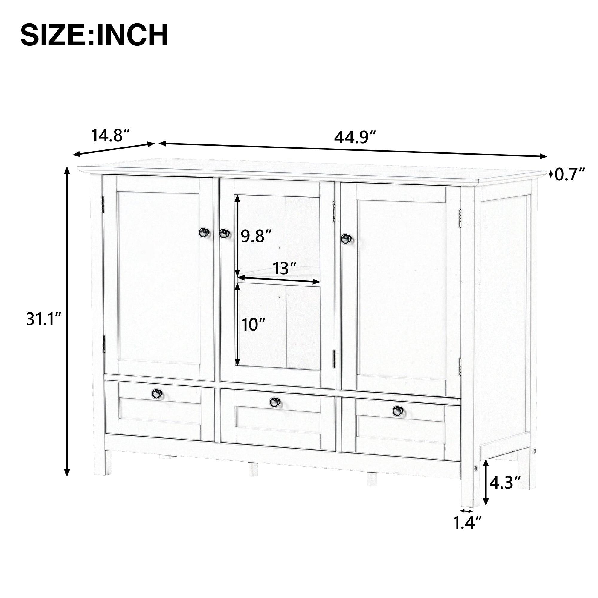 44.9'' Accent CabinetModern Console Table Sideboard for Living Room Dining Room With 2 Doors, 3 Drawers