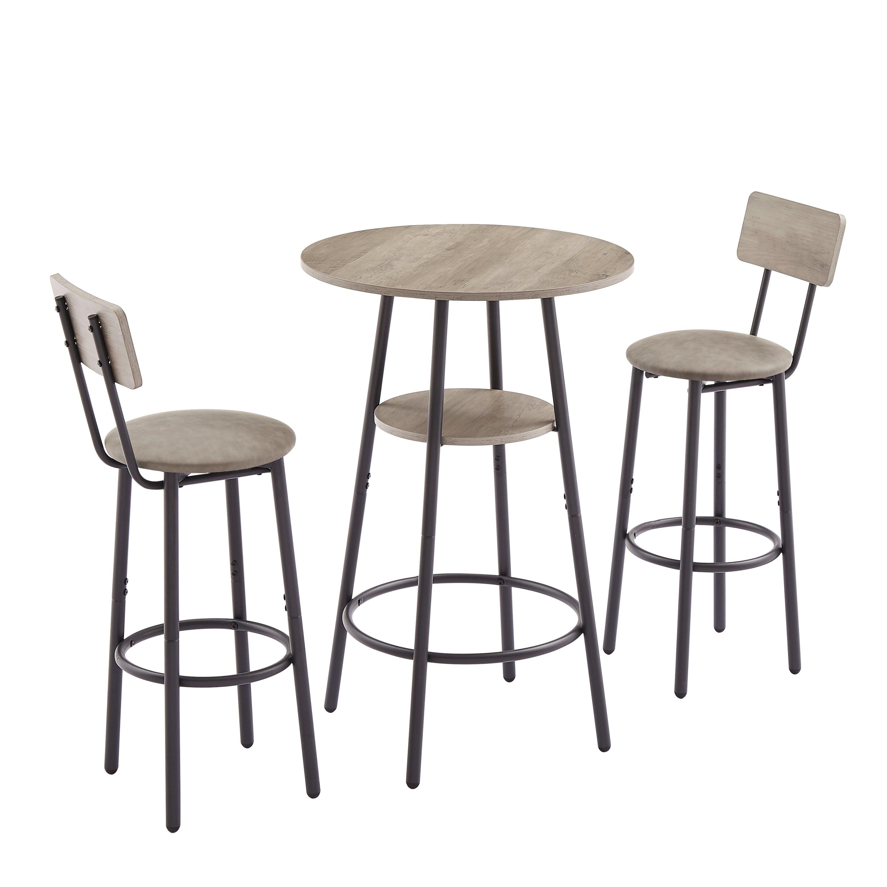 Bar Table Set with 2 Bar stools PU Soft seat with backrest (Grey,23.62’’L*23.62’’W*35.43’’H)