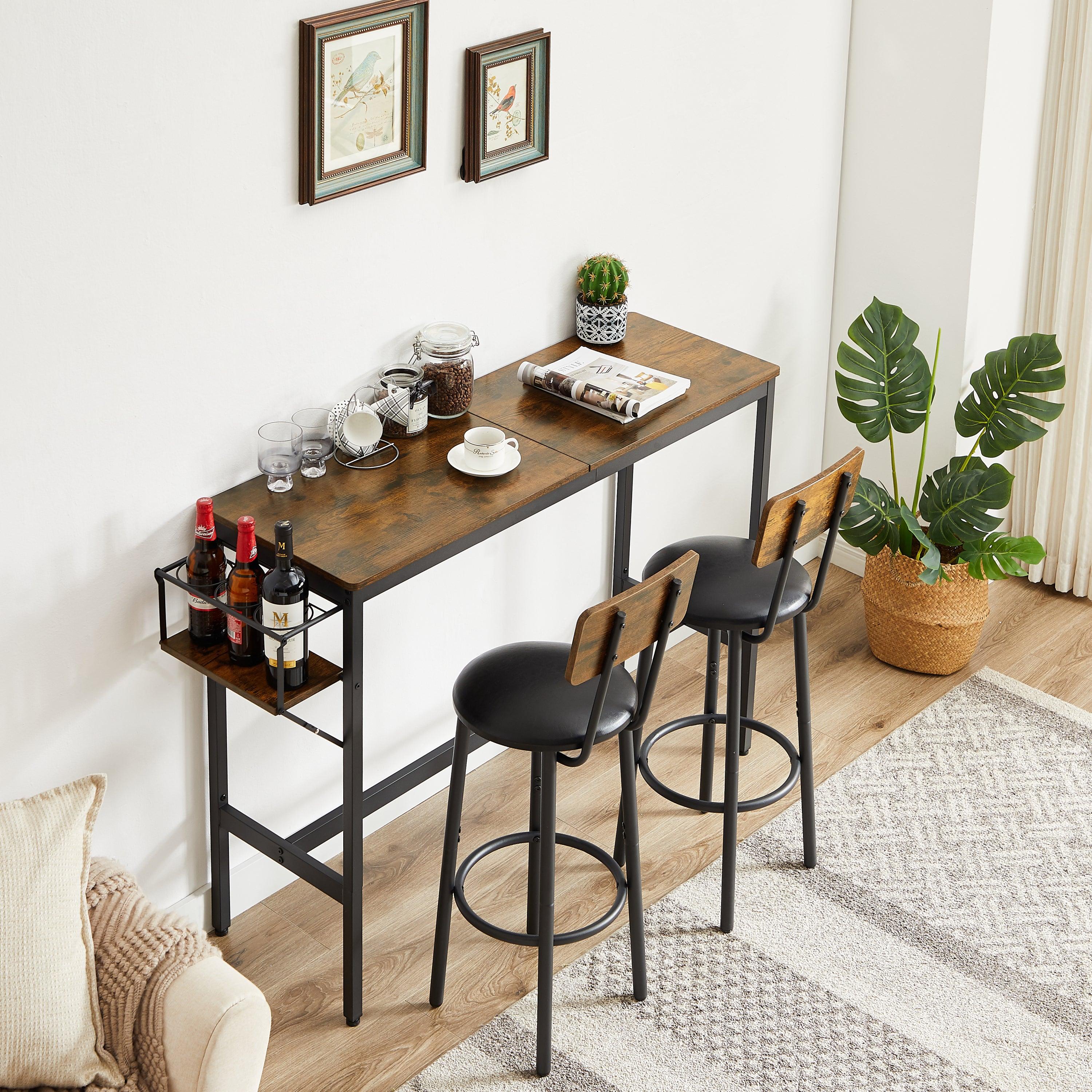 Bar Table Set with wine bottleStorage rack (Rustic Brown,47.24’’w x 15.75’’d x 35.43’’h)