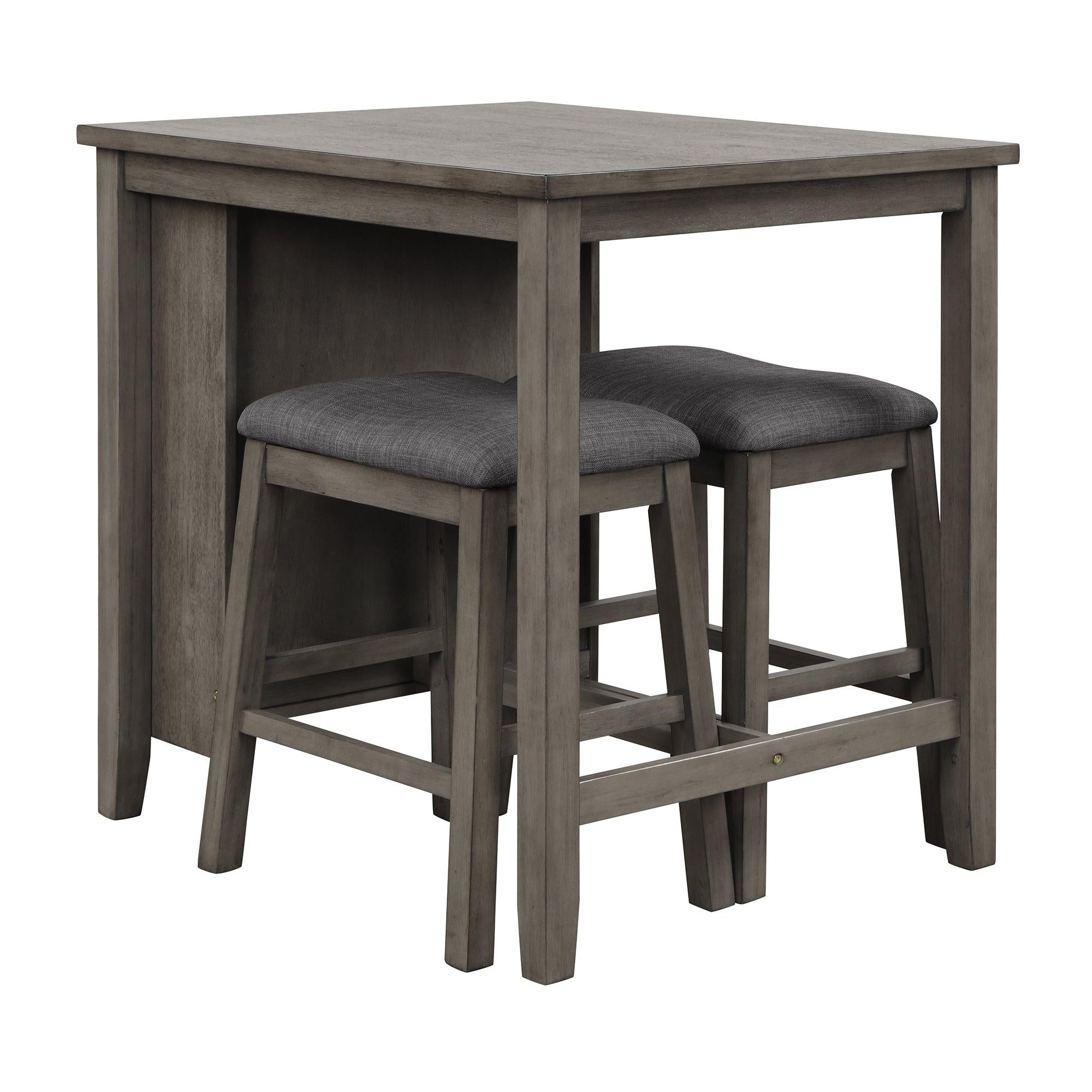 3 Piece Dining Table with Padded Stools, Table Set withStorage Shelf,Dark Gray