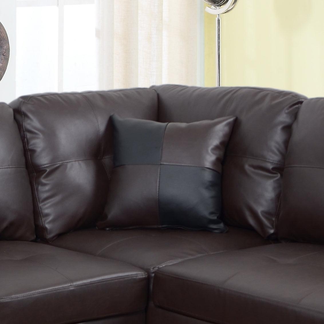 3 PC Sectional Sofa Set, (Brown) Faux Leather left -Facing Chaise with FreeStorage Ottoman