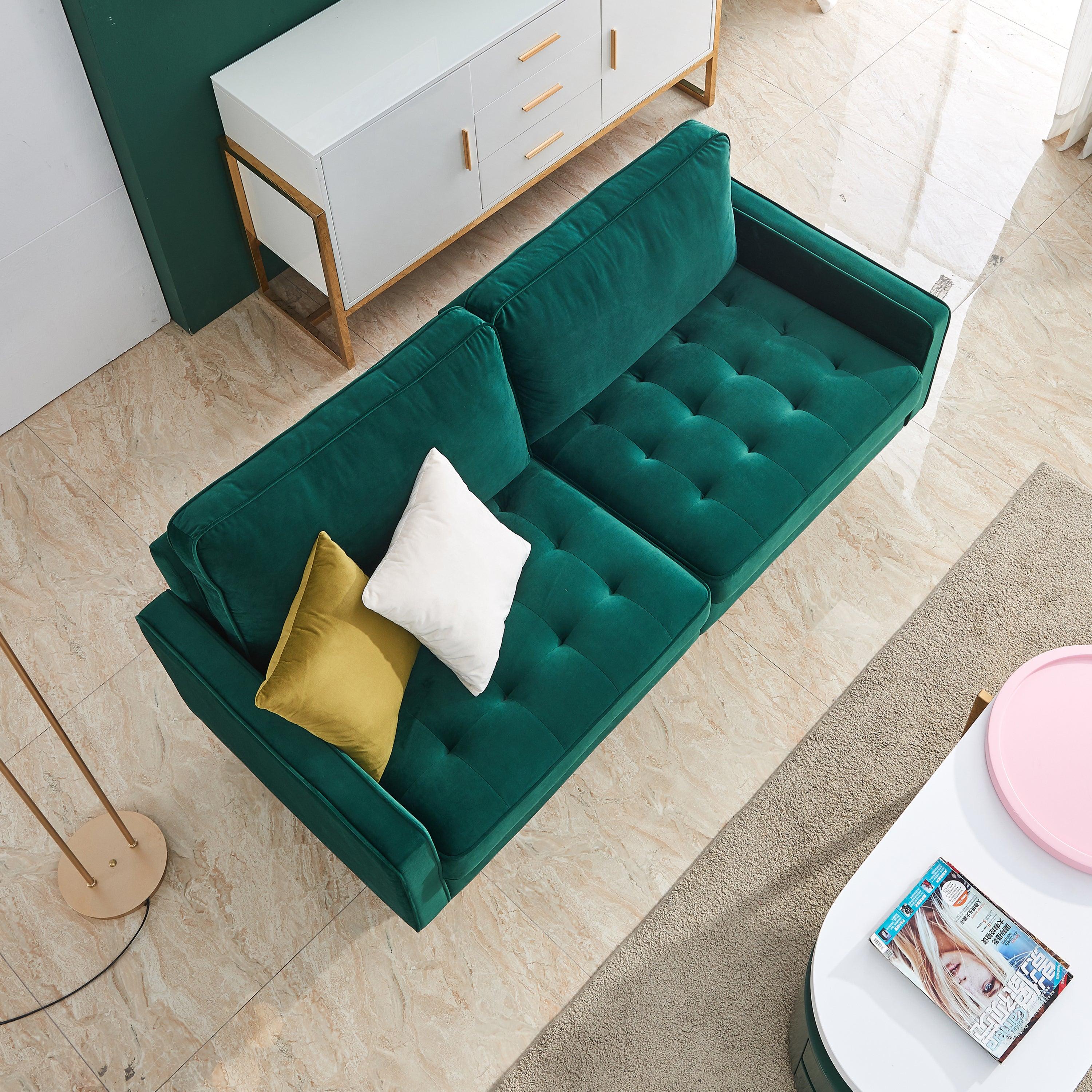 Modern Velvet  fabric sofa 71" - Emerald