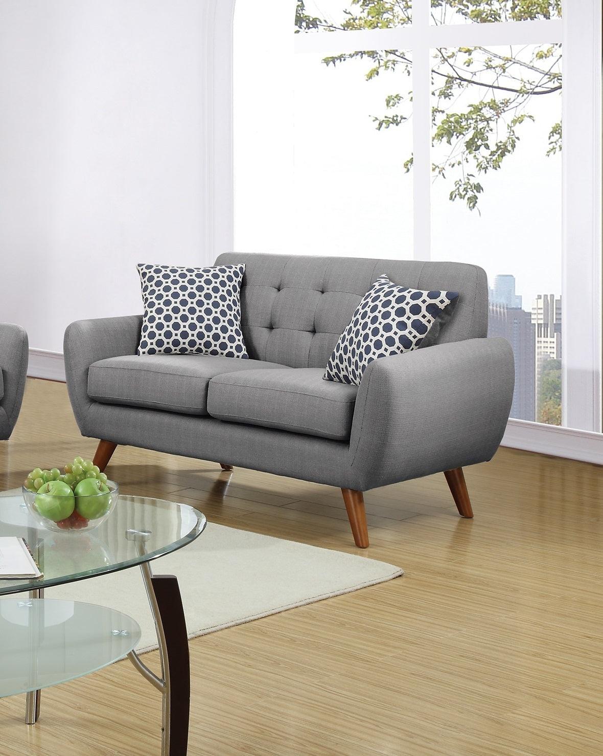 Grey Polyfiber Sofa And Loveseat 2pc Sofa Set Living Room Furniture Plywood Tufted Couch Pillows