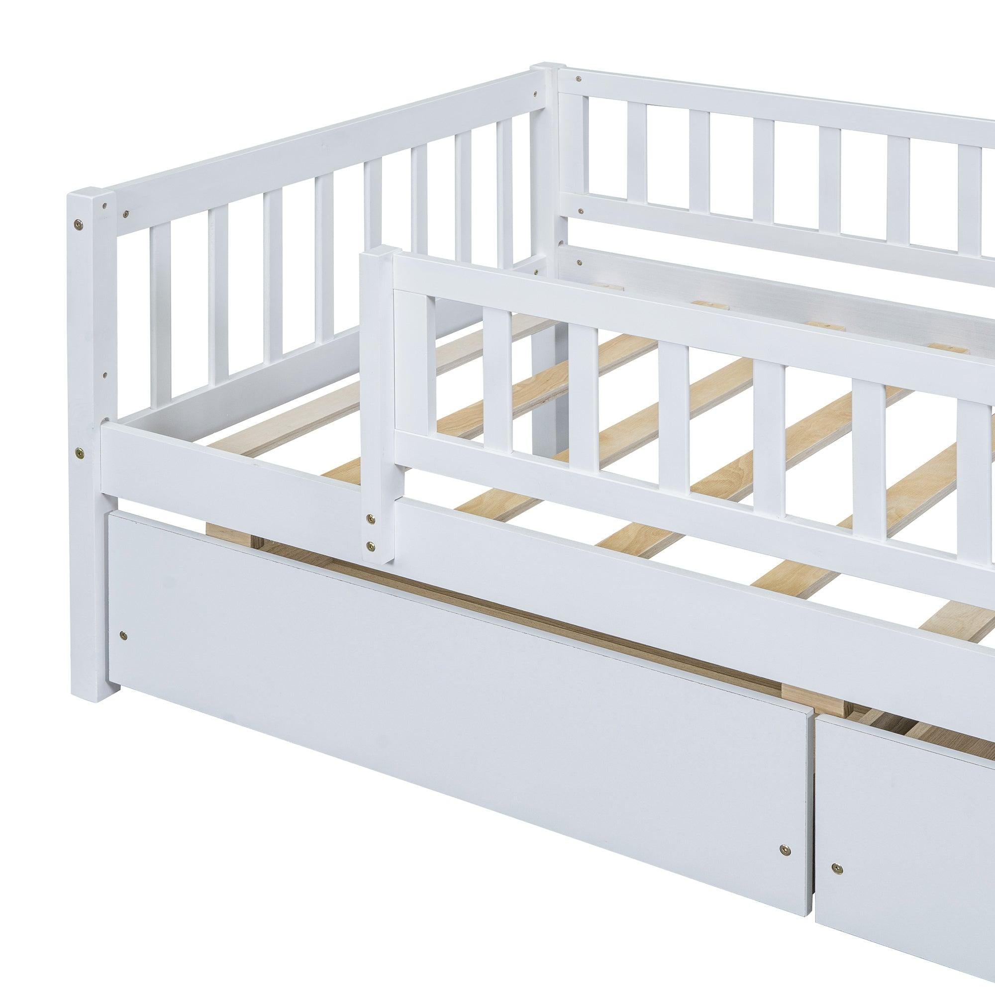 Twin Size Daybed Wood Bed with Two Drawers , White