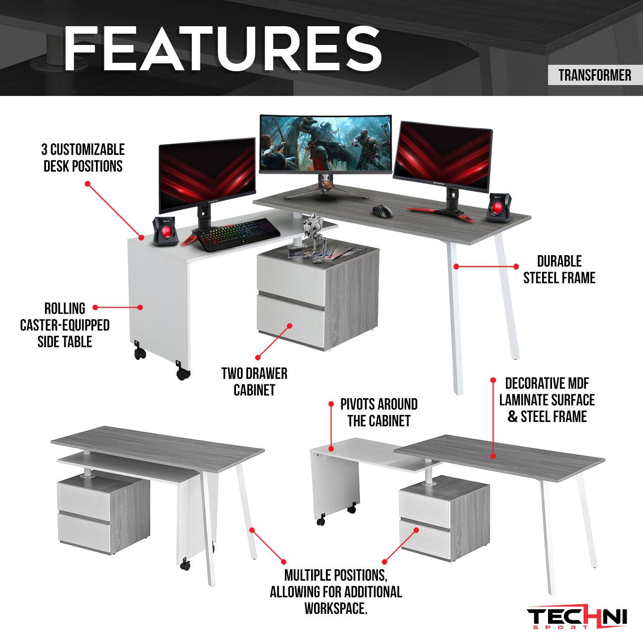 Techni Mobili Rotating Multi-PositionalModern Desk, Grey