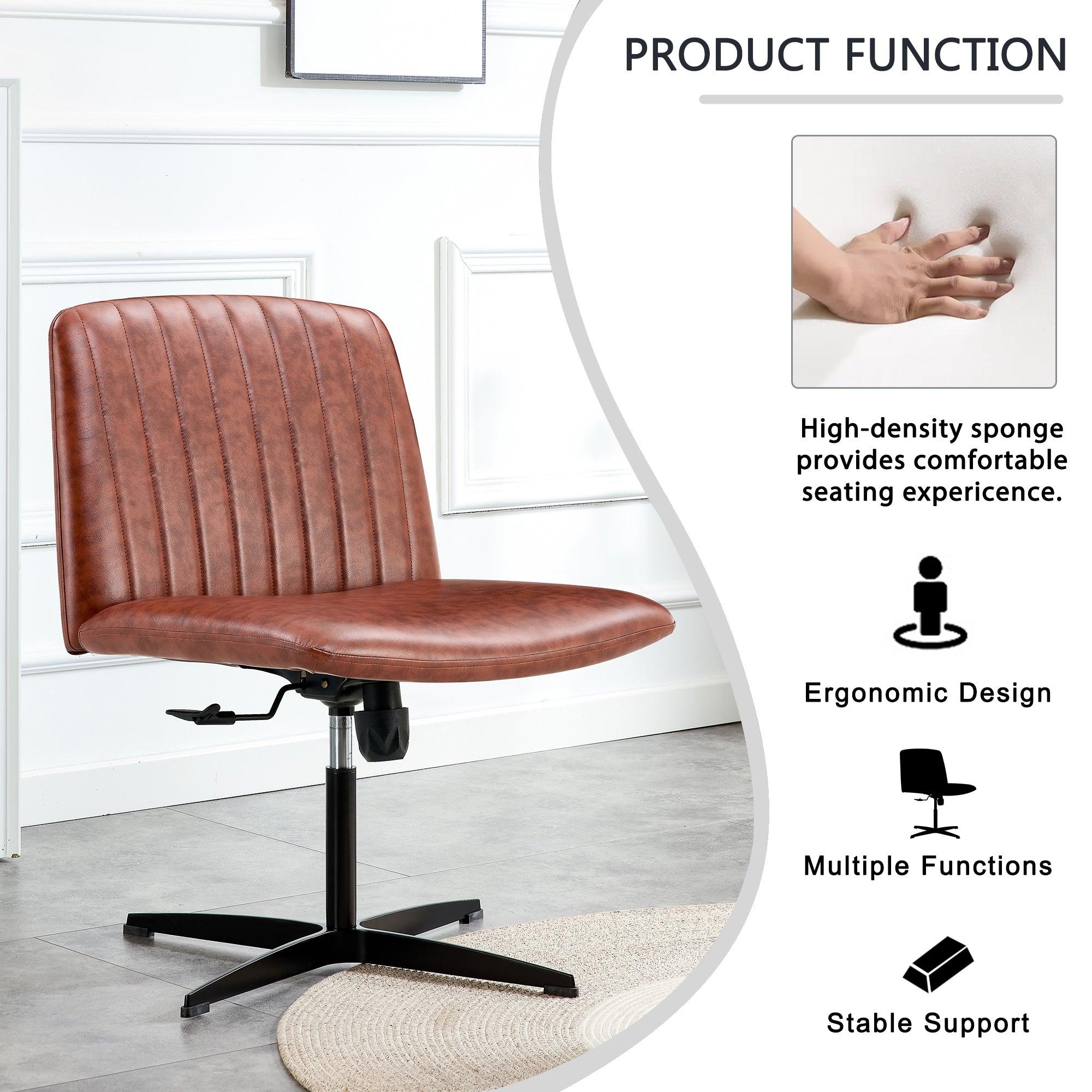 Office chair Brown PU Material. Home Computer Chair Office Chair Adjustable 360 °Swivel Cushion Chair With Black Foot Swivel Chair Makeup Chair Study Desk Chair. No Wheels