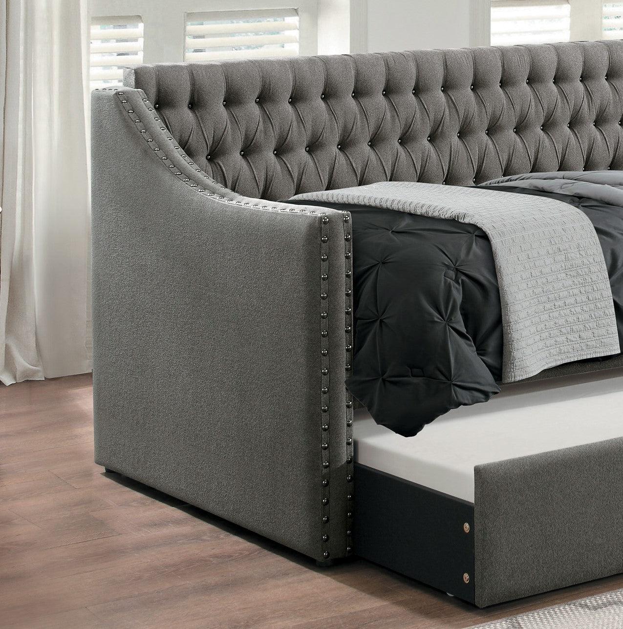 Modern Design Dark Gray Fabric Upholstered 1pc Sofa Bed w Trundle Button-Tufted Detail Nailhead Trim Day Bed