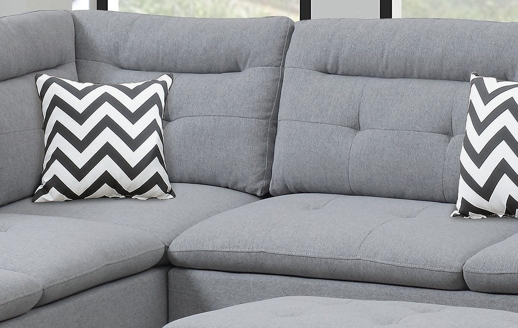 Living Room Furniture Grey Cushion Sectional w Ottoman Linen Like Fabric Sofa Chaise