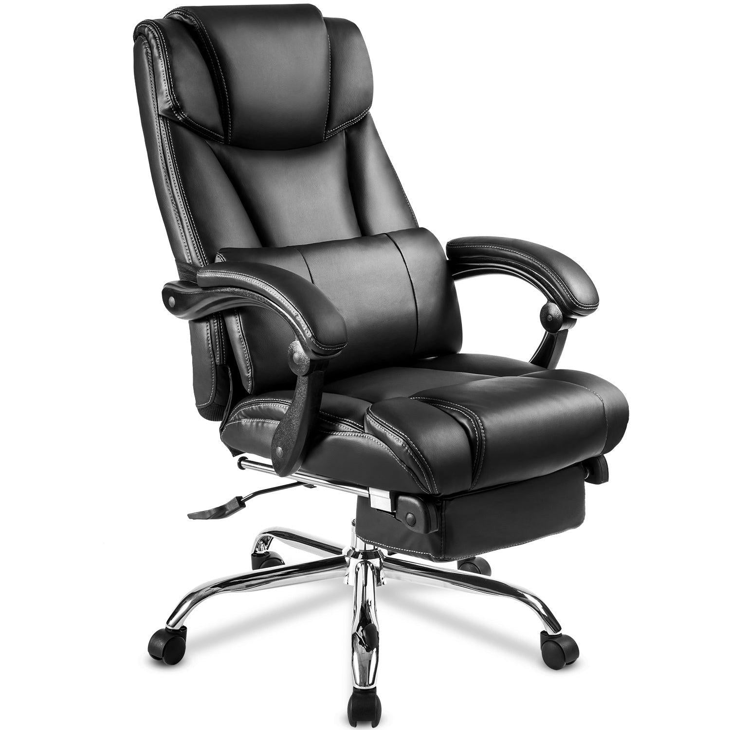 Office Chair - High Quality PU Leather/Double Padded/Support Cushion and Footrest