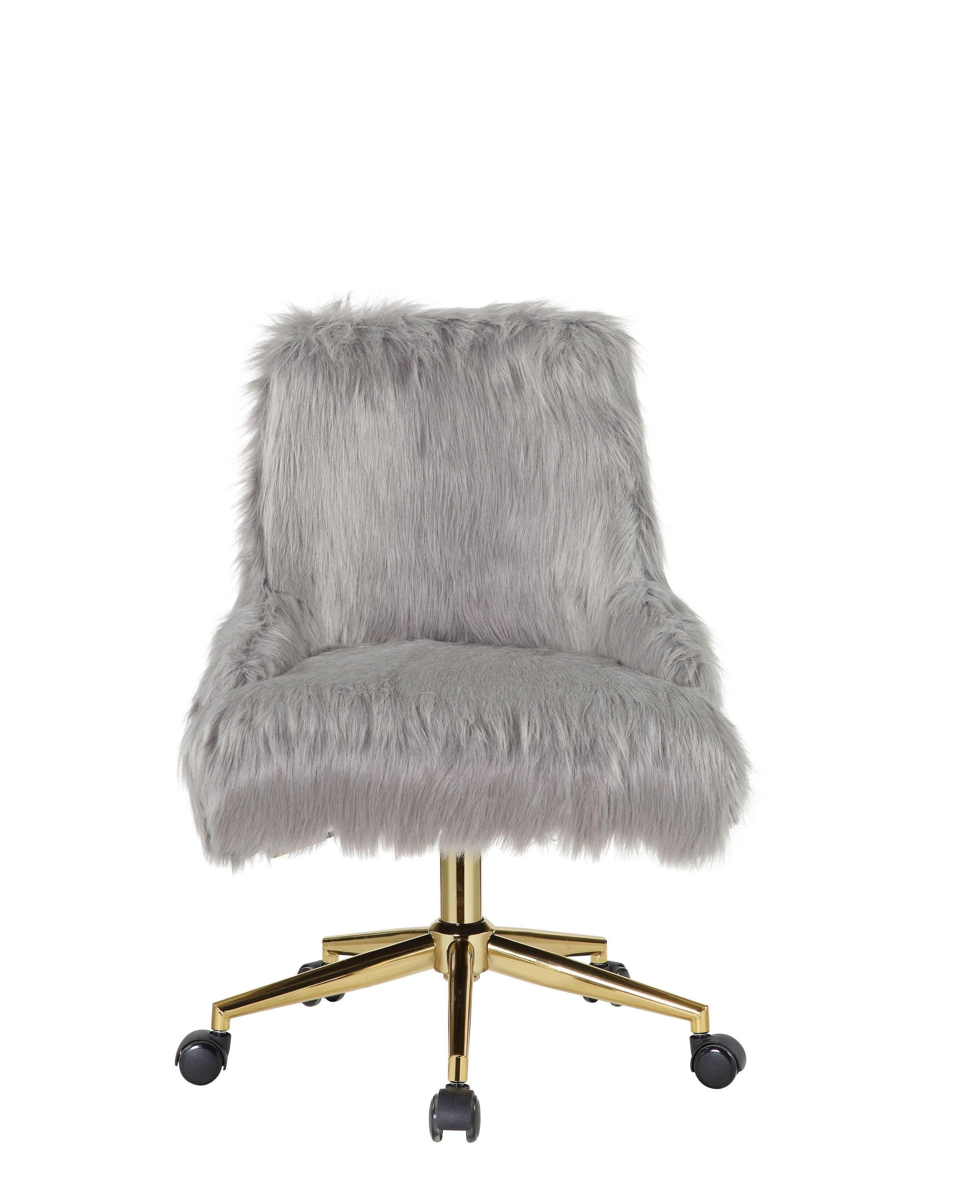 ACME Arundell II Office Chair in Gray Faux Fur & Gold Finish OF00123