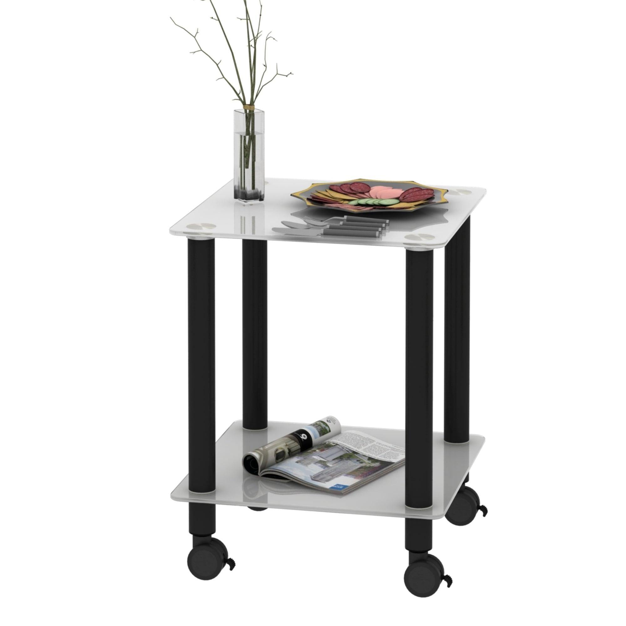 1-Piece White+Black Side Table , 2-Tier Space End Table ,Modern Night Stand, Sofa table, Side Table withStorage Shelve