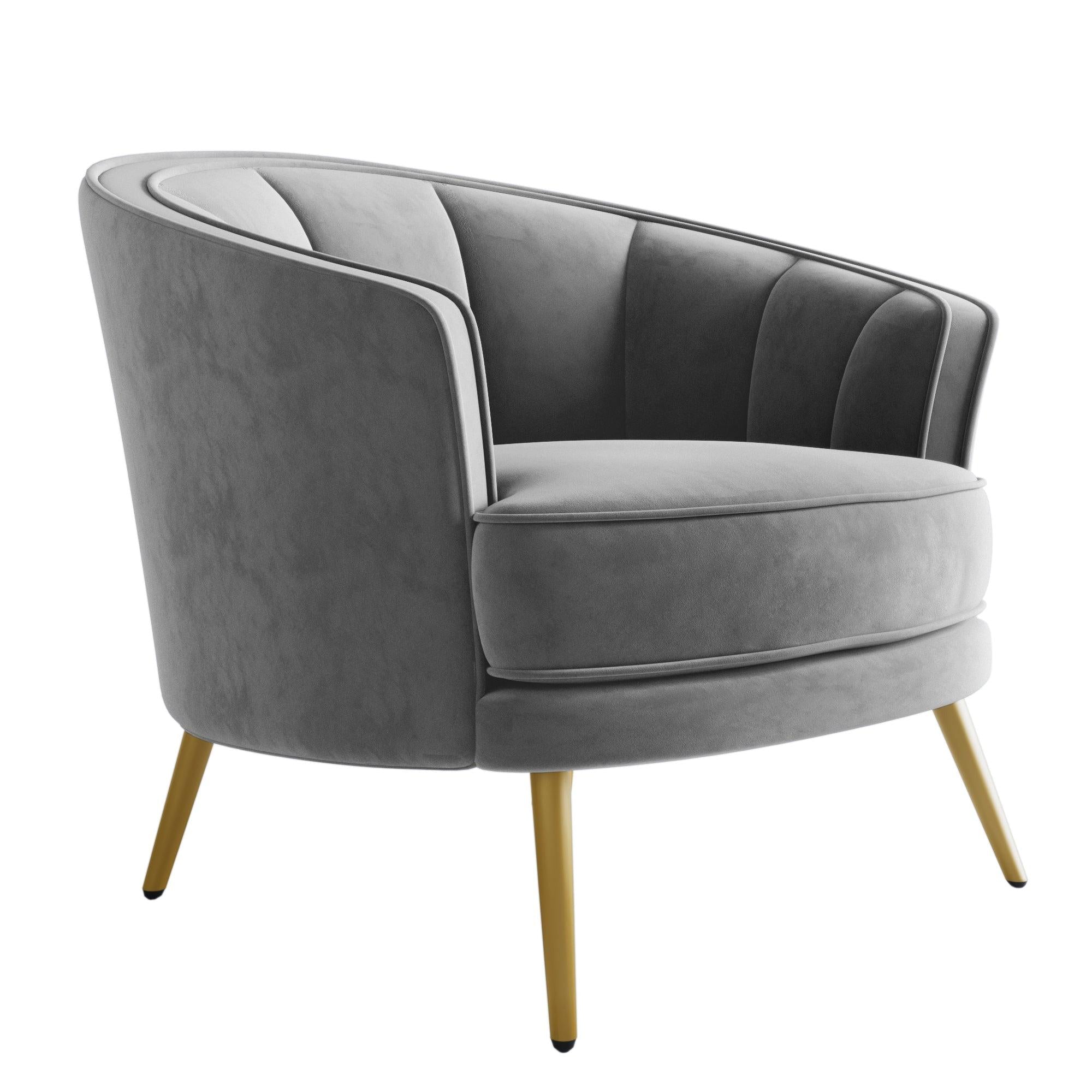 Modern Velvet Accent Barrel Chair Leisure Accent Chair Living Room Upholstered Armchair Vanity Chair for Bedroom Meeting Room, Gray