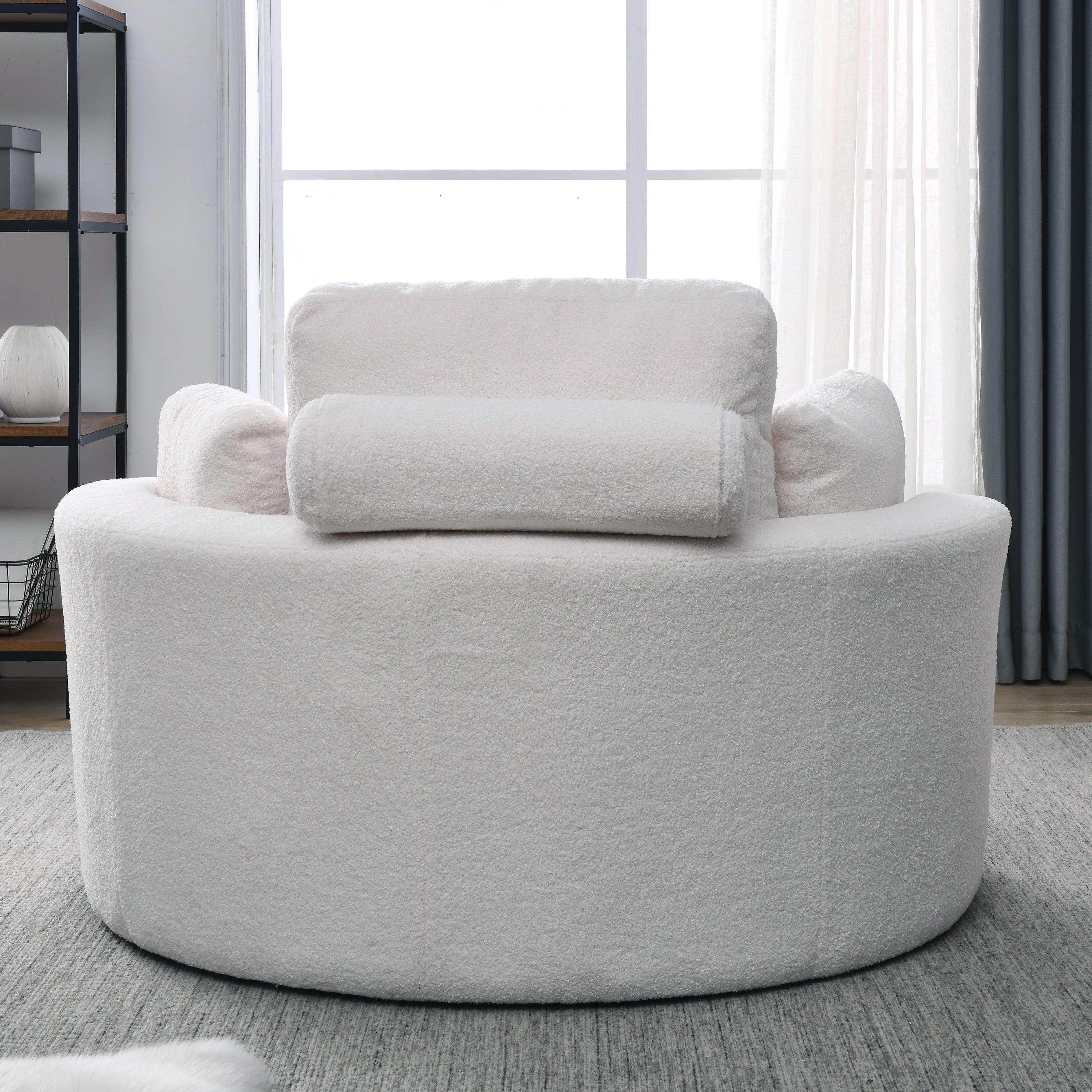 Swivel Accent BarrelModern Sofa Lounge Club Big Round Chair withStorage Ottoman Linen Fabric for Living Room Hotel with Pillows