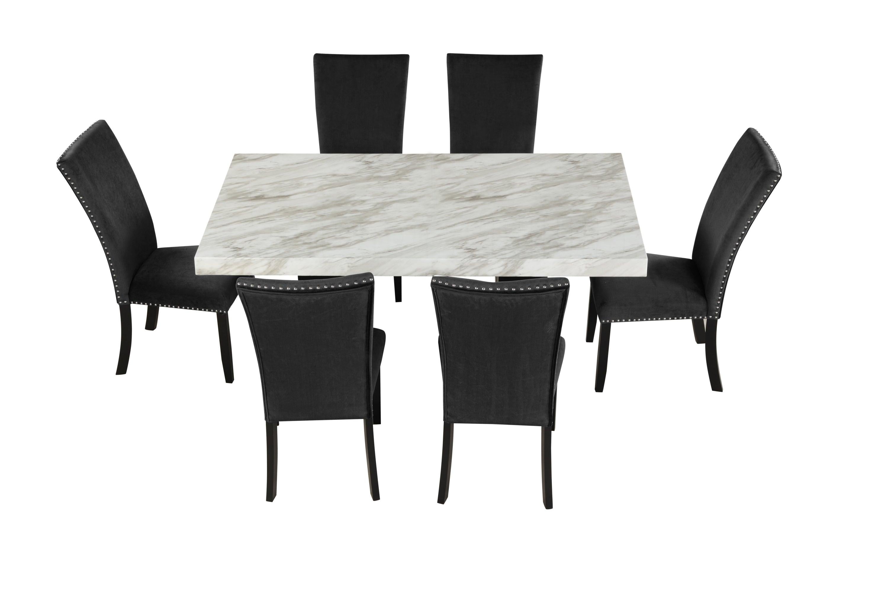 7-piece Dining Table Set with 1 Faux Marble Dining Rectangular Table and 6 Upholstered-Seat Chairs ,for Dining room and Living Room ,Black