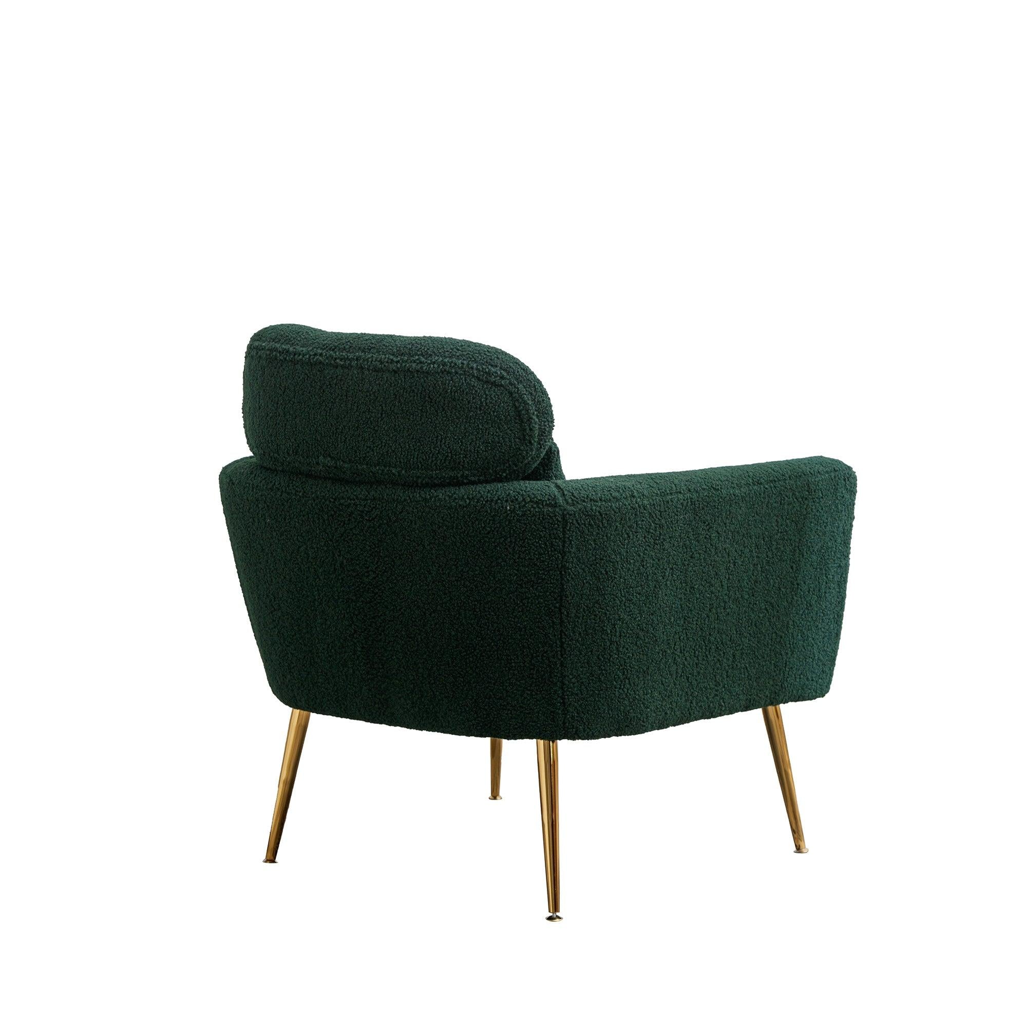 29.5"WModern Boucle Accent Chair Armchair Upholstered Reading Chair Single Sofa Leisure Club Chair with Gold Metal Leg and Throw Pillow for Living Room Bedroom Dorm Room Office, Green Boucle