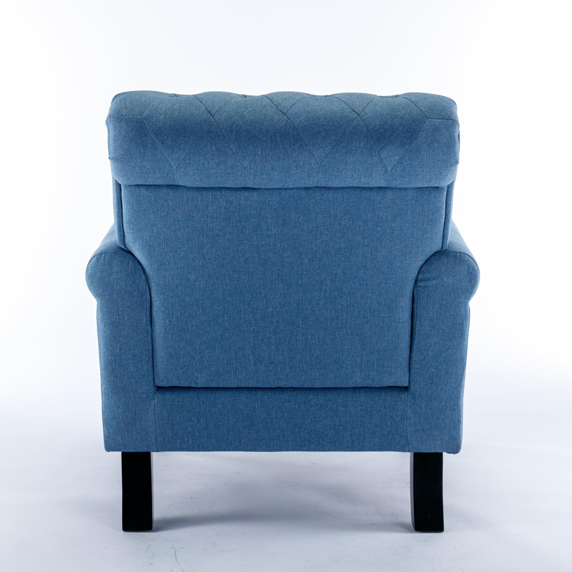 Accent Chairs for Bedroom, MidcenturyModern Accent Arm Chair for Living Room, Linen Fabric Comfy Reading Chair, Tufted Comfortable Sofa Chair, Upholstered Single Sofa, Blue