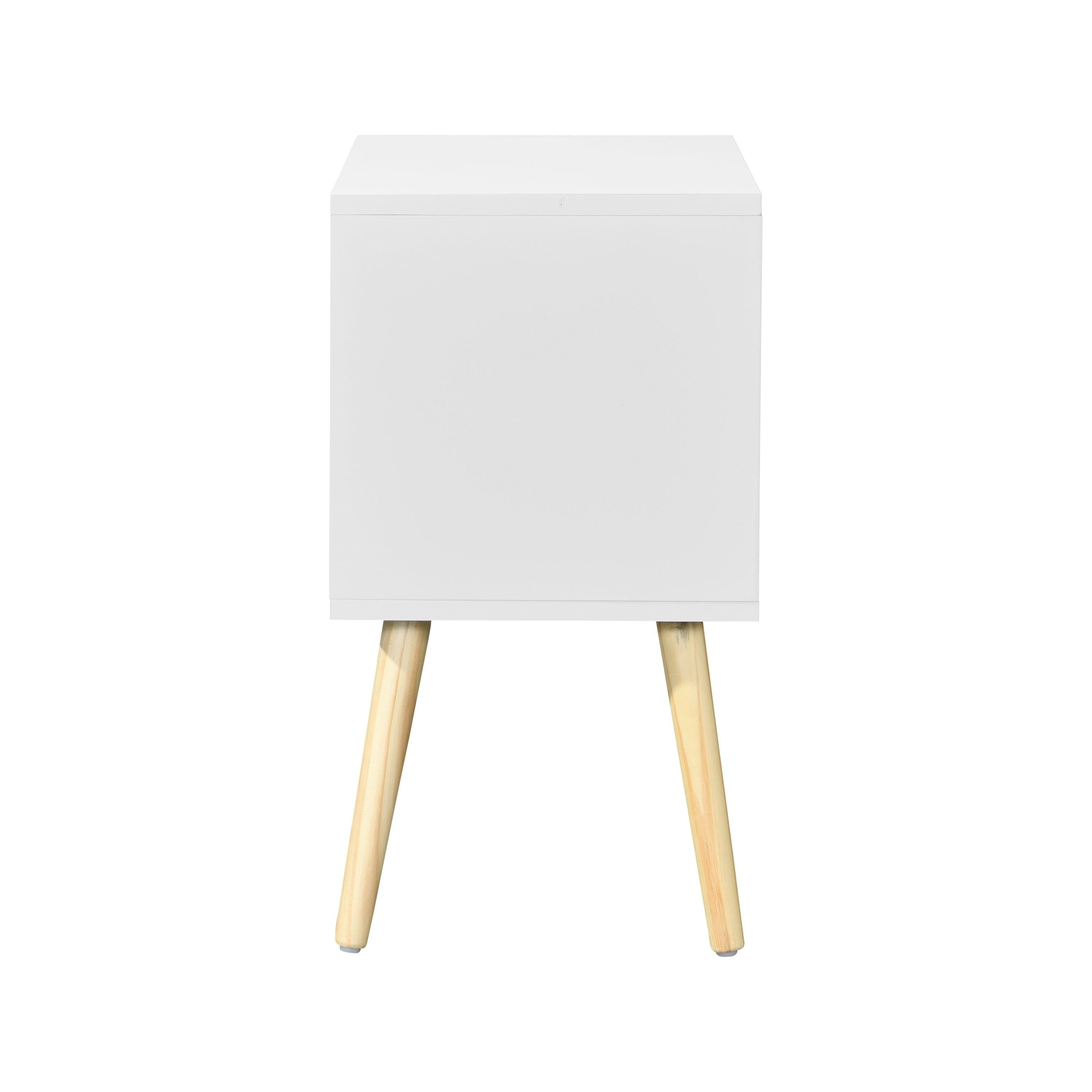 Side Table with 2 Drawer and Rubber Wood Legs, Mid-CenturyModernStorage Cabinet for Bedroom Living Room Furniture, White