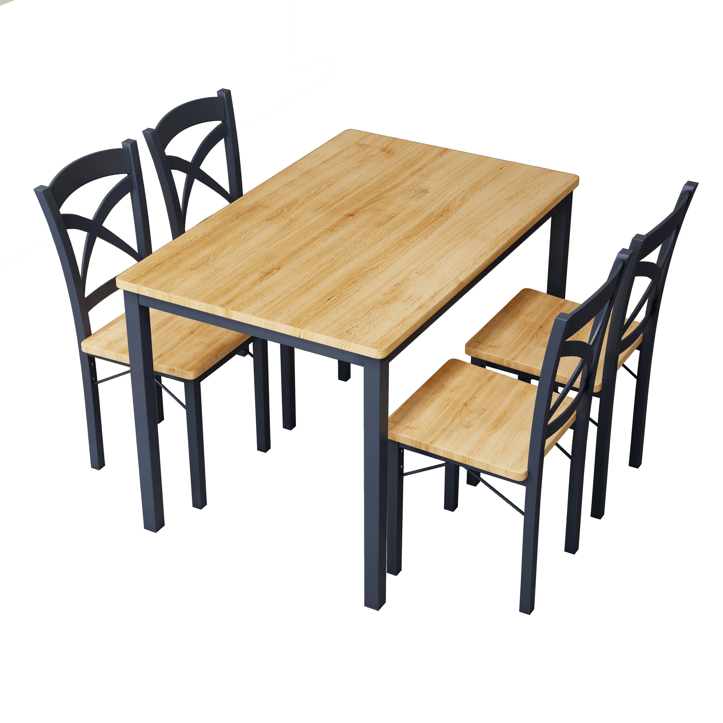 5-Piece Dining Table Set Home Kitchen Table and Chairs Industrial Wooden Dining Set with Metal Frame and 4 Chairs, Oak