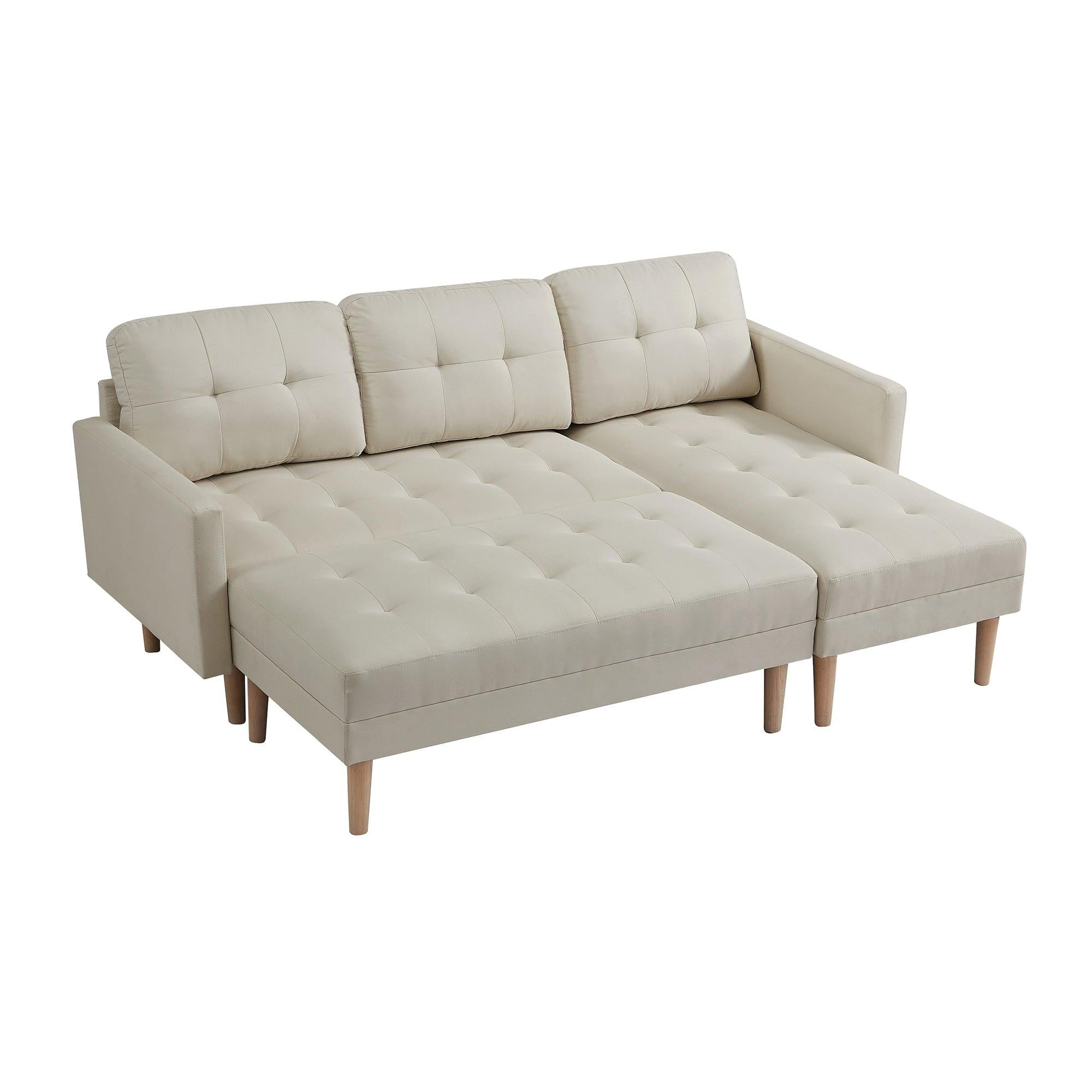 Beige Sectional Sofa Bed , L-shape Sofa Chaise Lounge with Ottoman Bench