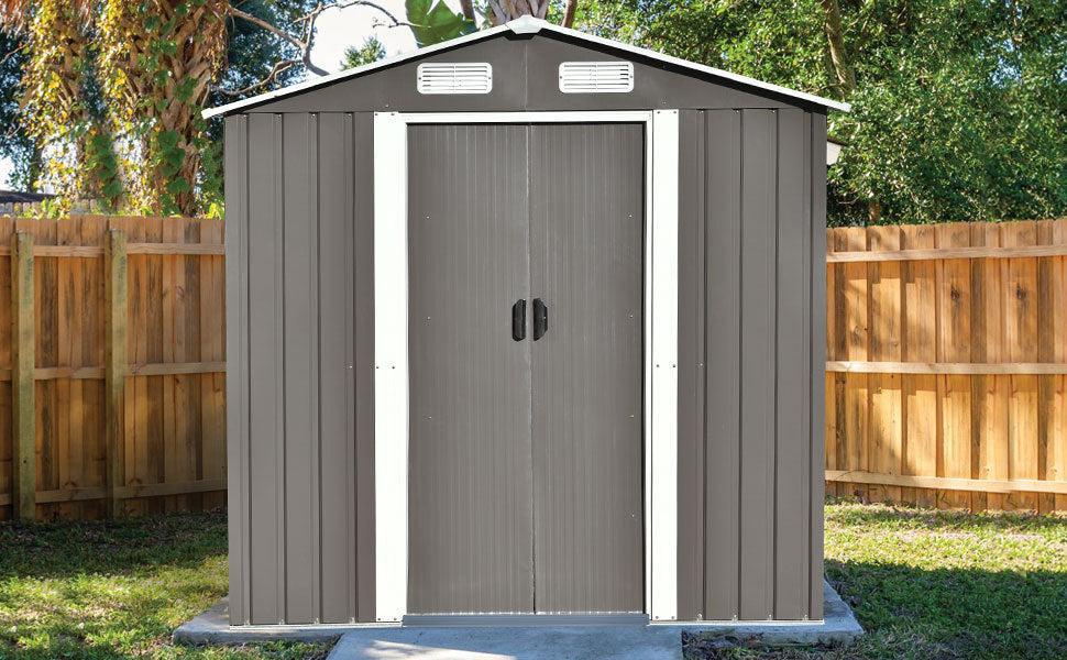 Patio 6ft x4ft Bike Shed Garden Shed, MetalStorage Shed with Lockable Door, Tool Cabinet with Vents and Foundation for Backyard, Lawn, Garden, Gray