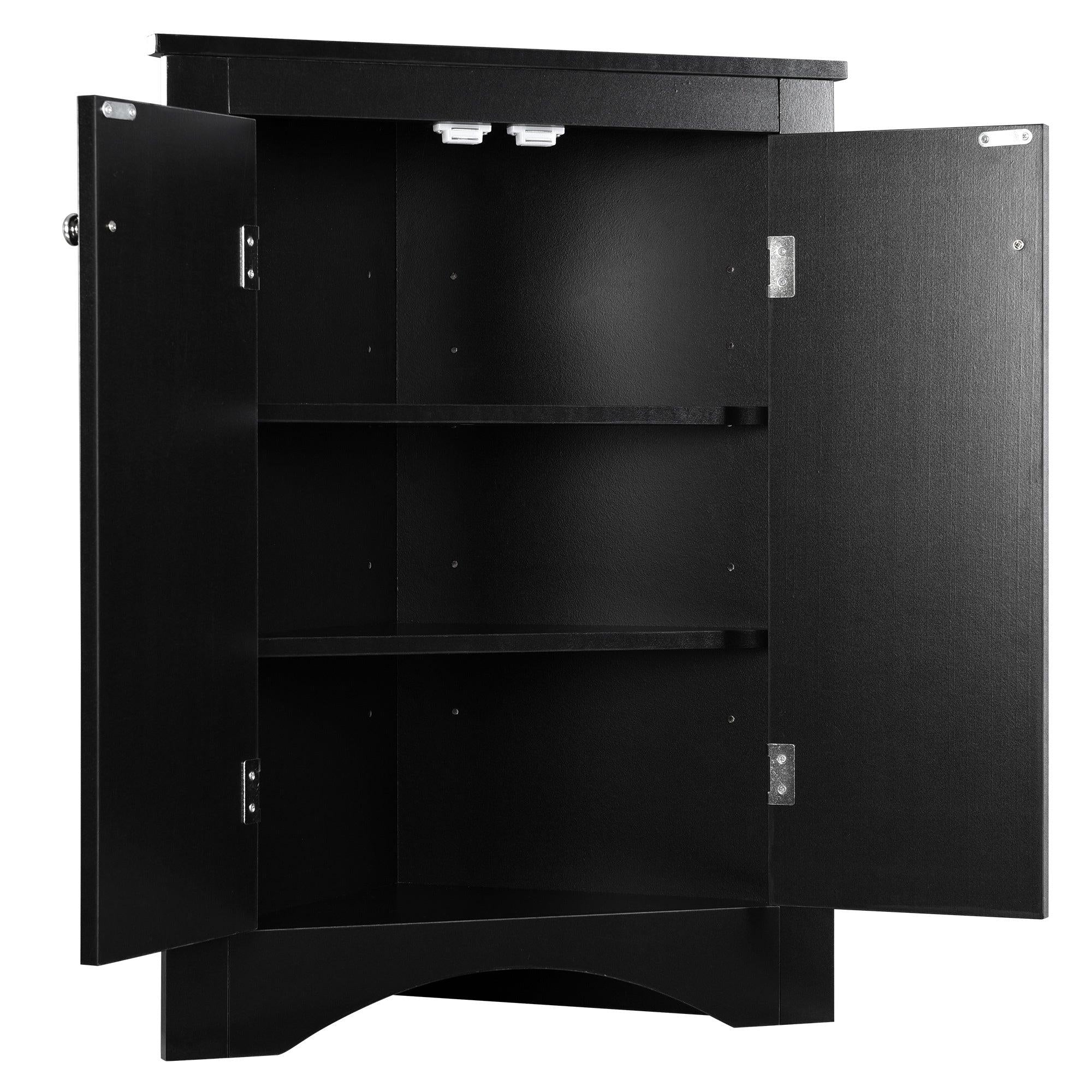 Black Triangle BathroomStorage Cabinet with Adjustable Shelves, Freestanding Floor Cabinet for Home Kitchen