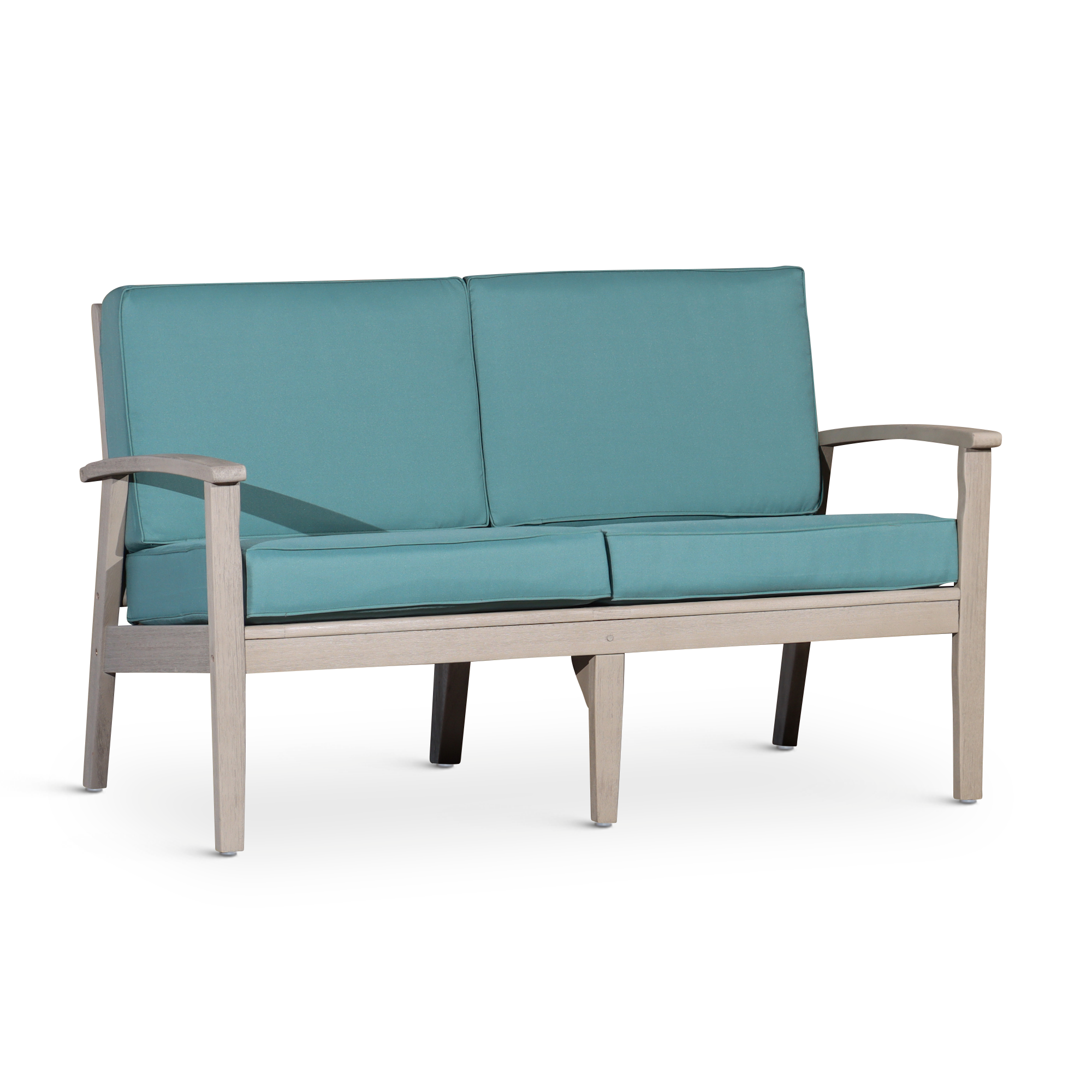 Eucalyptus Loveseat with Cushions, Driftwood Gray Finish, Sage Cushions image