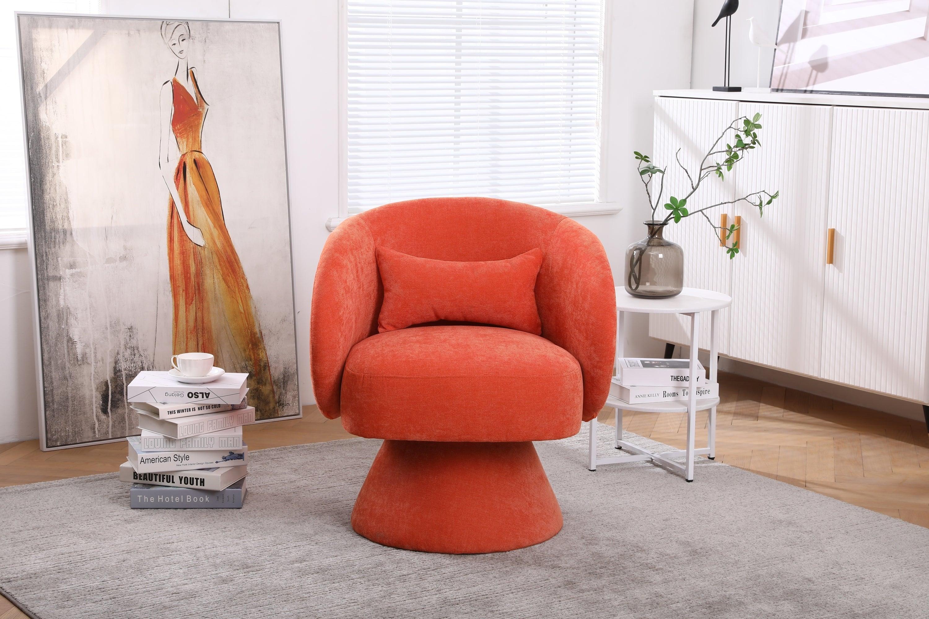 Swivel Accent Chair Armchair, Round Barrel Chair in Fabric for Living Room Bedroom(Orange)