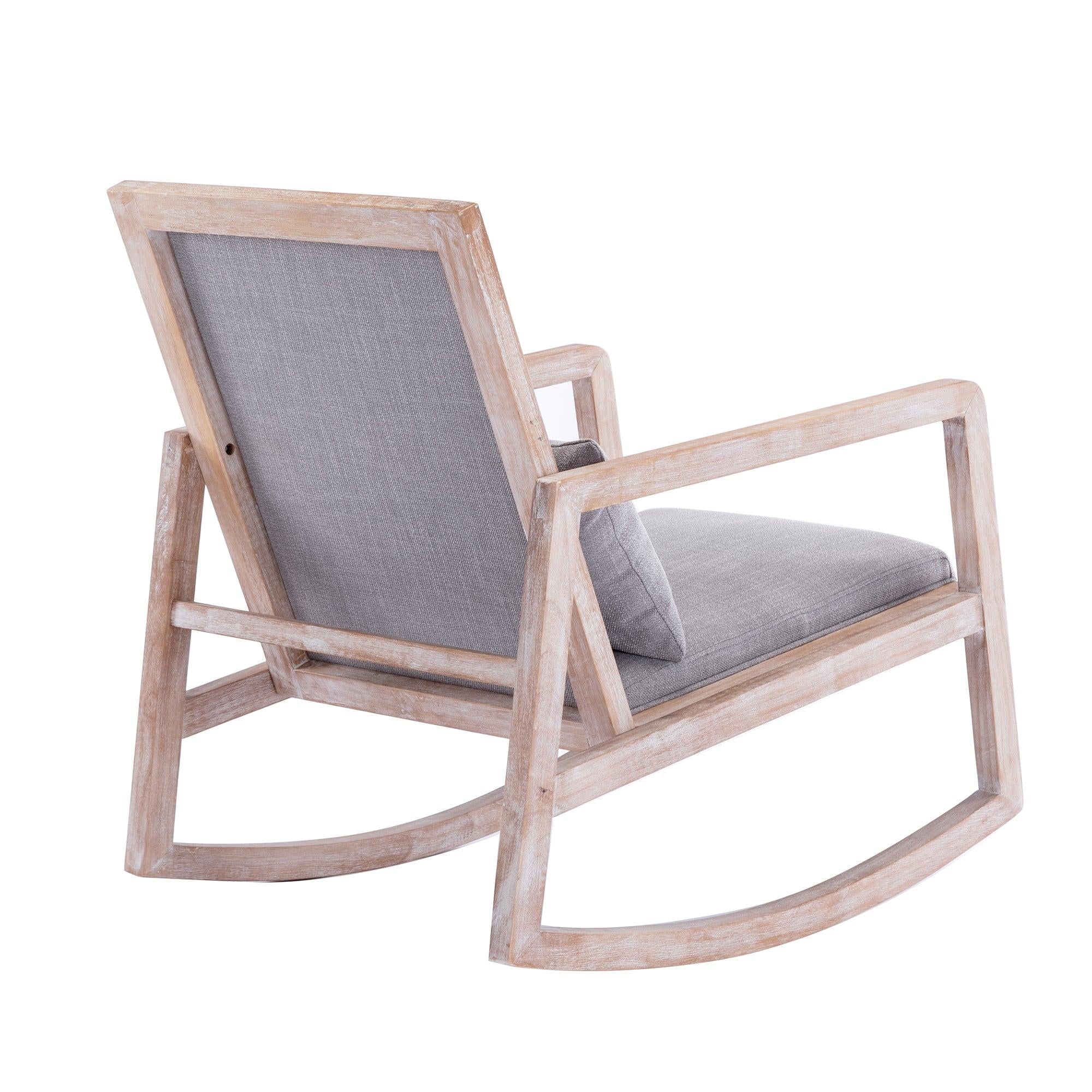 Solid wood linen fabric antique white wash painting rocking chair with  removable lumbar pillow