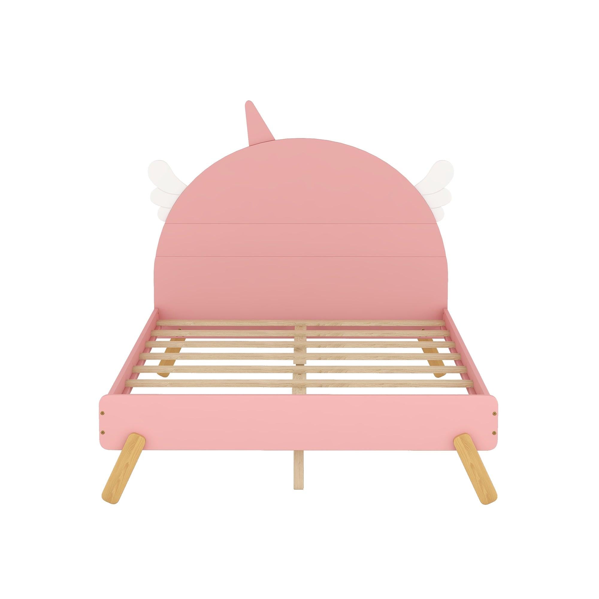 Wooden Cute Bed With Unicorn Shape Headboard,Full Size Platform Bed,Pink