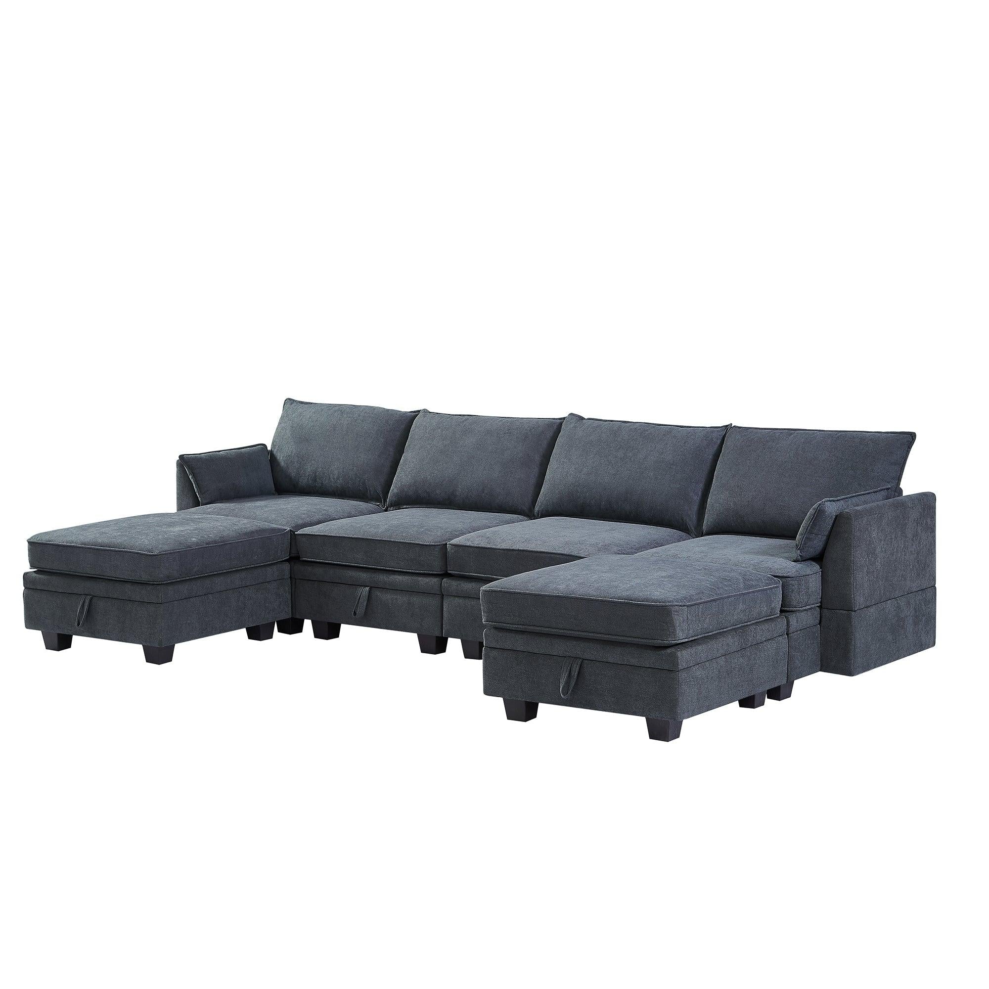 Modern Large U-Shape Modular Sectional Sofa,  Convertible Sofa Bed with Reversible Chaise for Living Room,Storage Seat