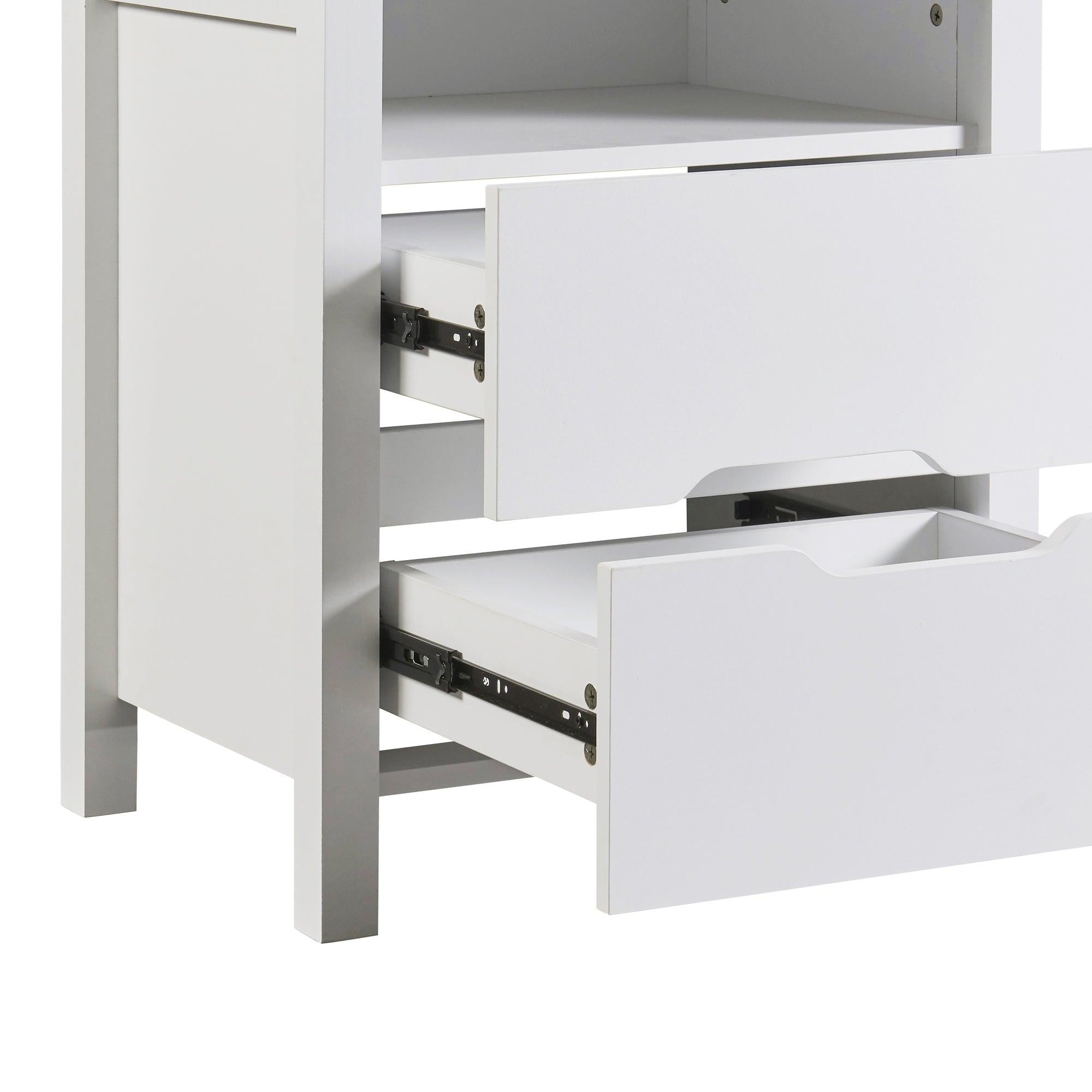 MultifunctionalStorage Nightstand with 2 Drawers and an open shelf, Wireless Charging with adjustable LED, White