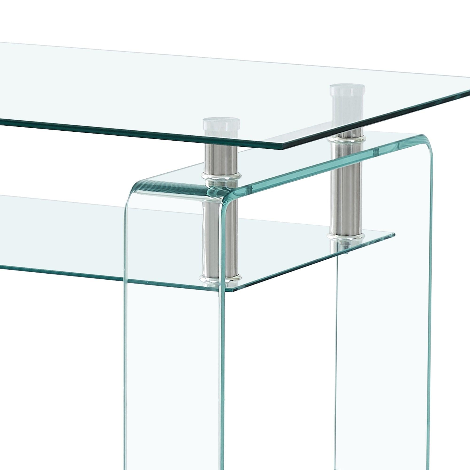 Rectangle Clear Glass Coffee Table,Modern Glass Coffee Table for Living Room, 2-TierStorage Center Coffee Table,Tempered Glass Tea Table