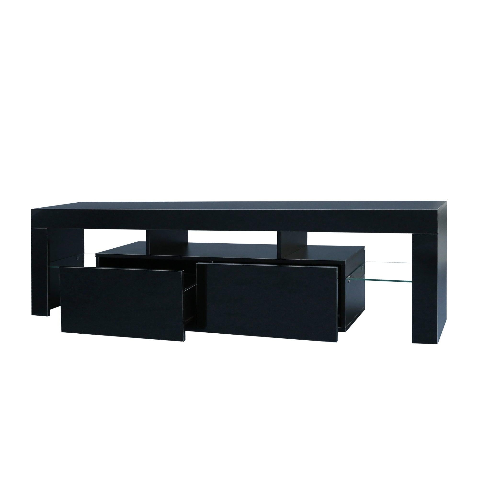 Modern Black TV Stand, 20 Colors LED TV Stand w/Remote Control Lights