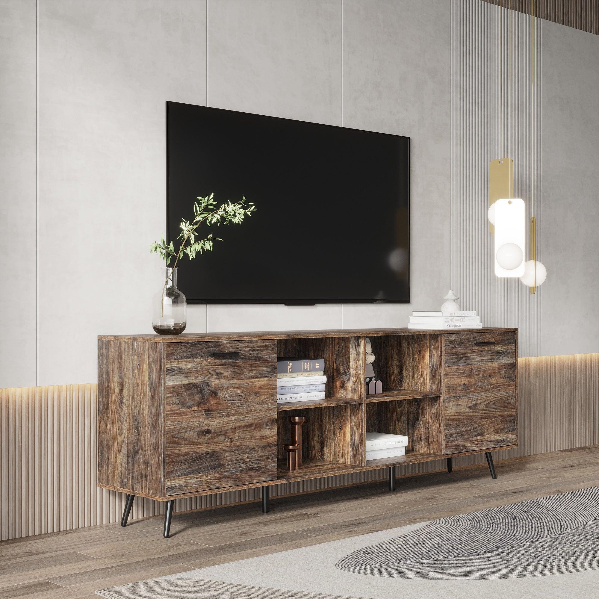 TV Stand Mid-Century WoodModern Entertainment Center AdjustableStorage Cabinet TV Console for Living Room