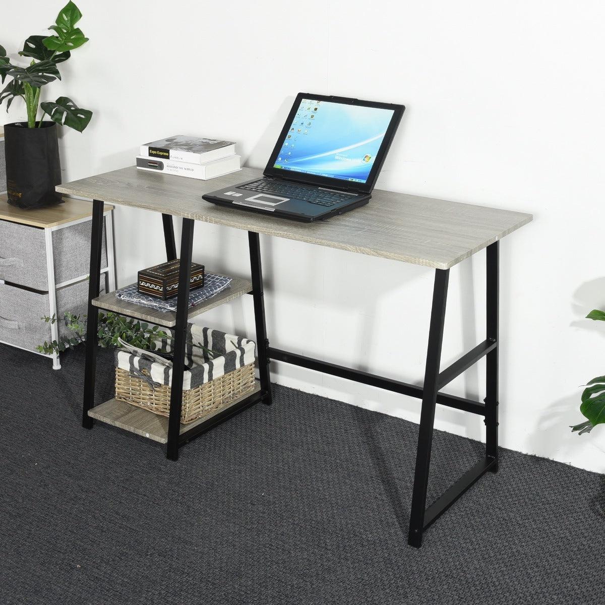 47.4"W X 19.7"D X 28.9"H Wooden Desk with 2Storage Racks - GREY & BLACK