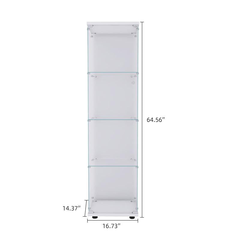 Glass Display Cabinet 4 Shelves with Door, Floor Standing Curio Bookshelf for Living Room Bedroom Office, 64.56” x 16.73”x 14.37”, White