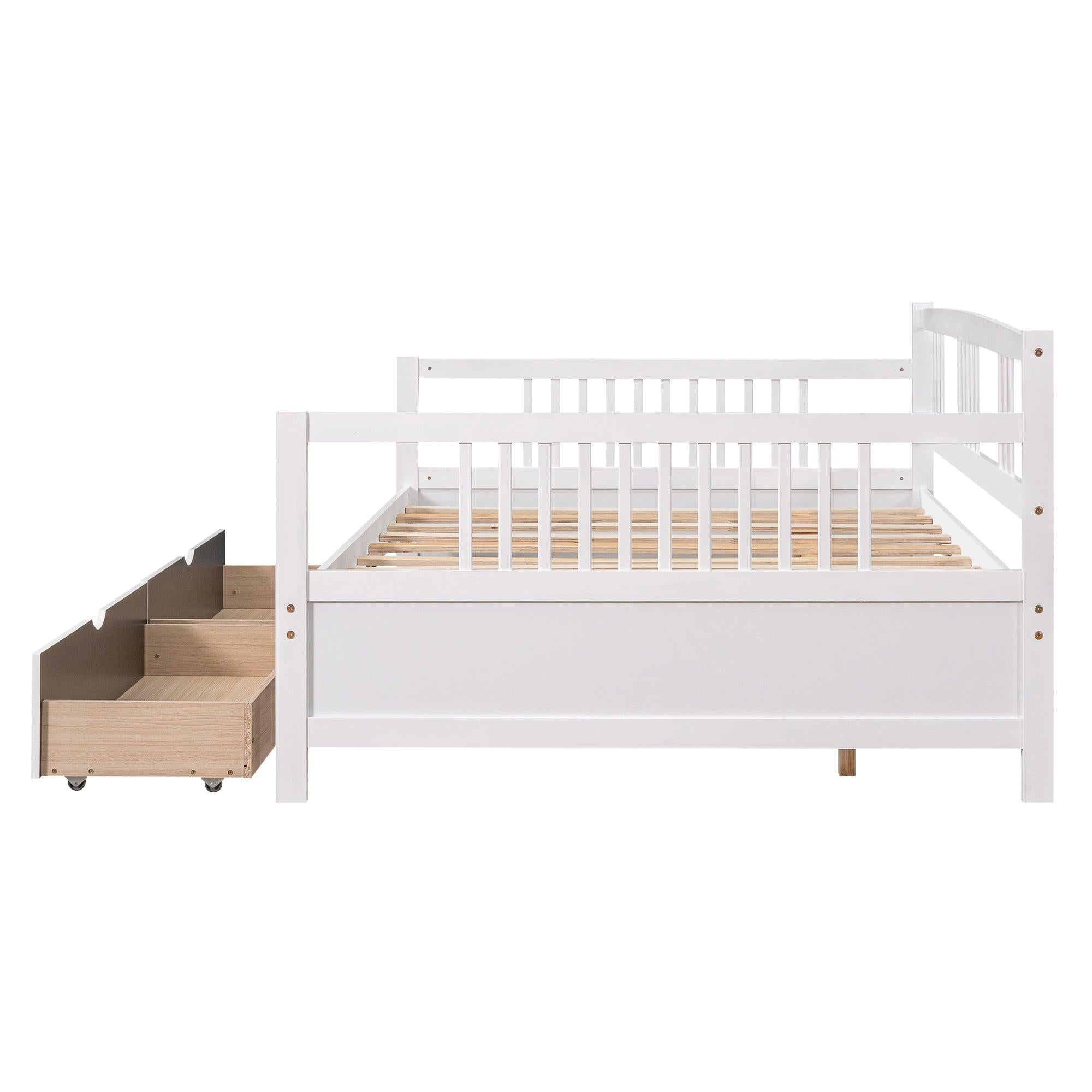 Twin Size Daybed Wood Bed with Two Drawers,White