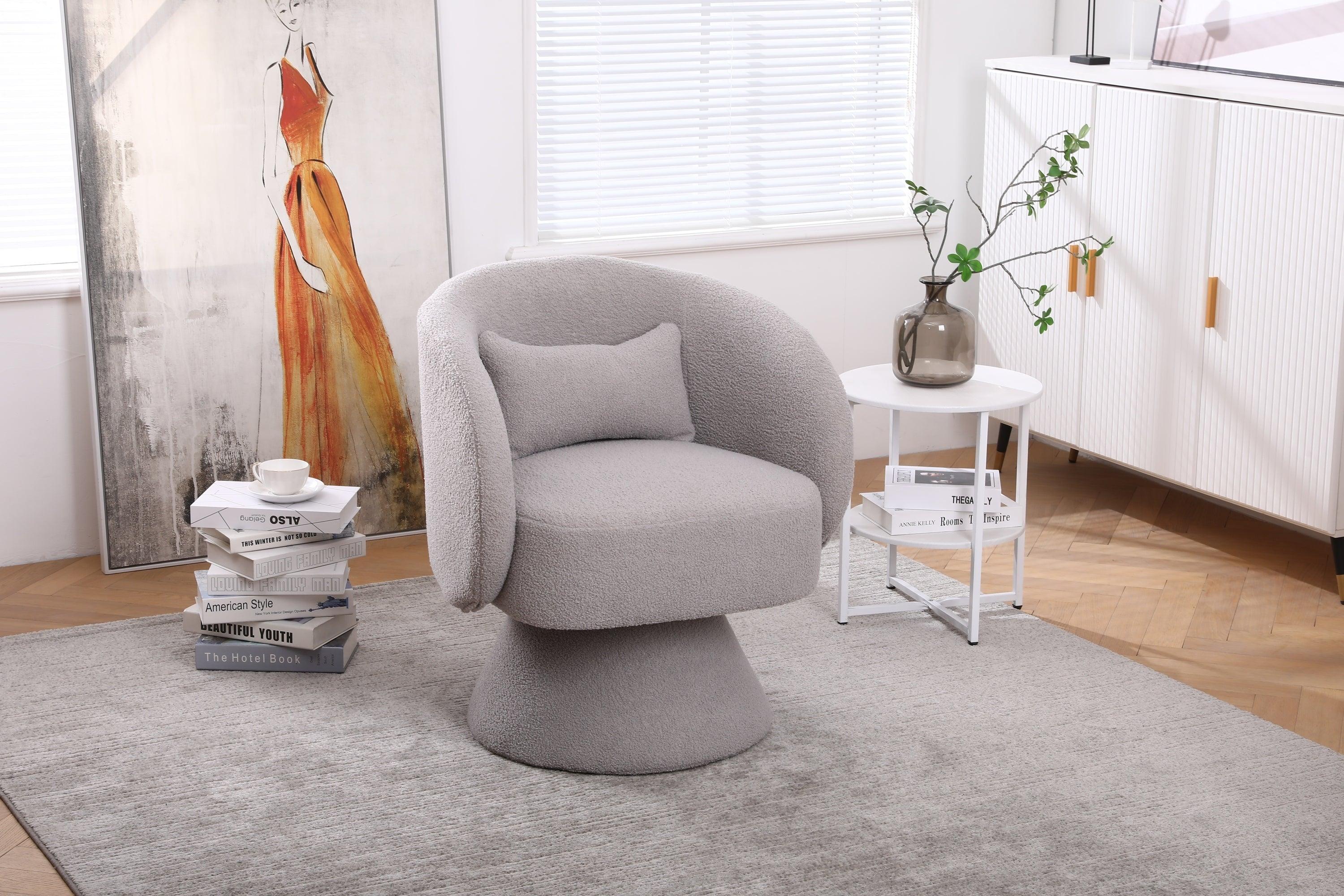 Swivel Accent Chair Armchair, Round Barrel Chair in Fabric for Living Room Bedroom(Grey)