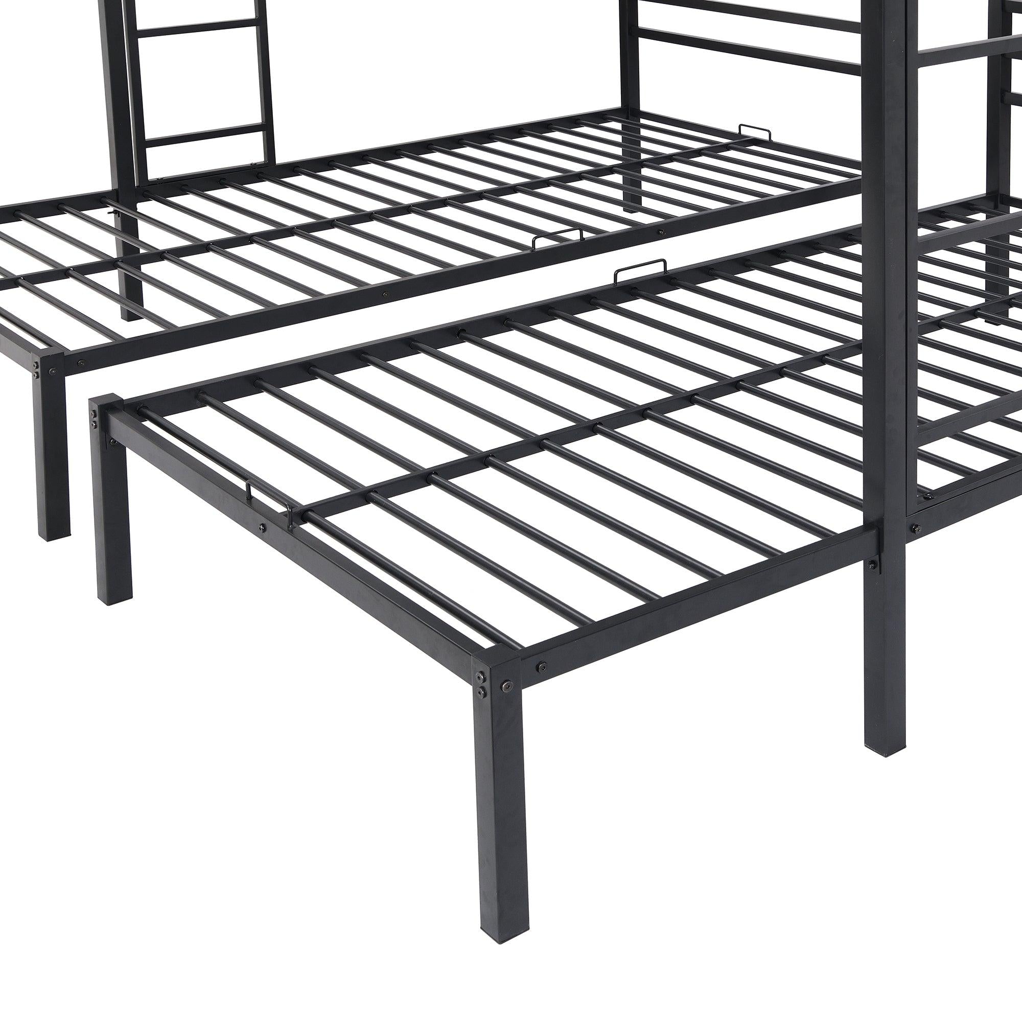 Full over Twin&Twin Size Bunk Bed with Built-in Shelf, Black