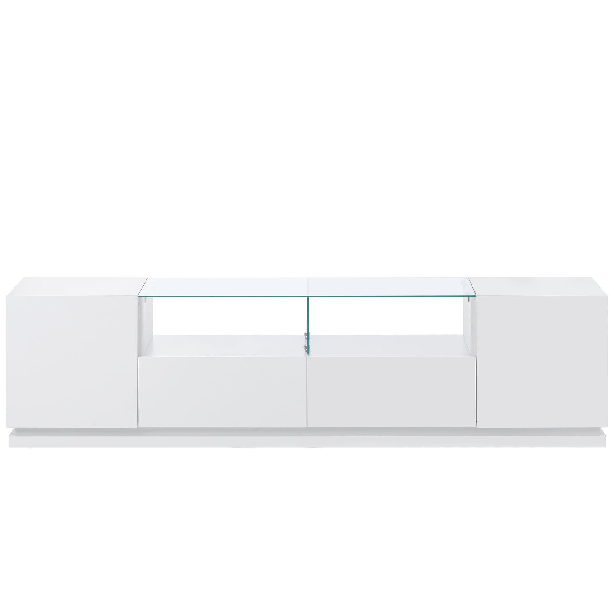 TV Stand with Tempered Glass,Modern High Gloss Entertainment Center for TVs Up to 70”, TV Cabinet withStorage and LED Color Changing Lights for Living Room, White