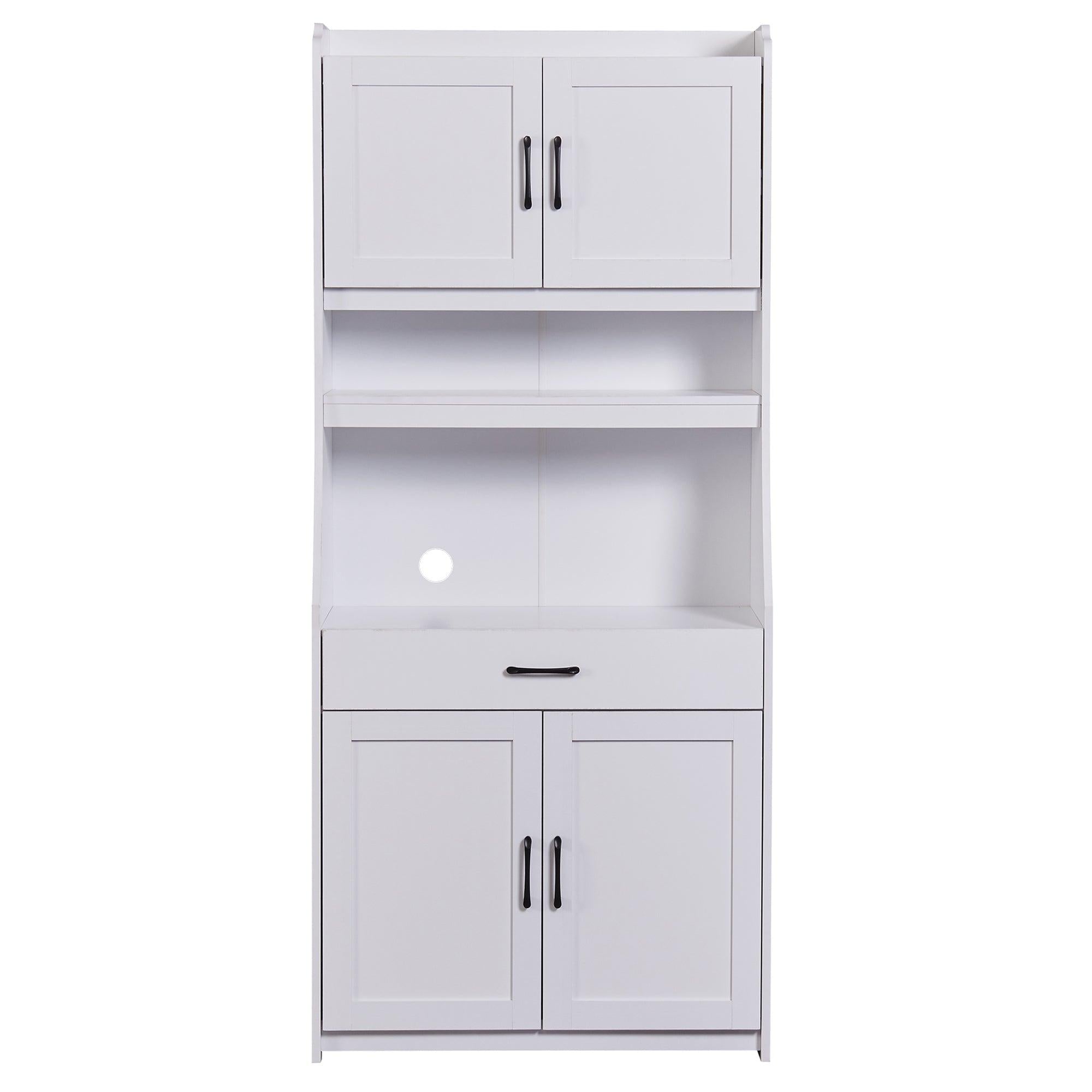 One-body Style Pantry Cabinet Kitchen Living Room Dining RoomStorage Buffet with Doors, Adjustable Shelves (White)