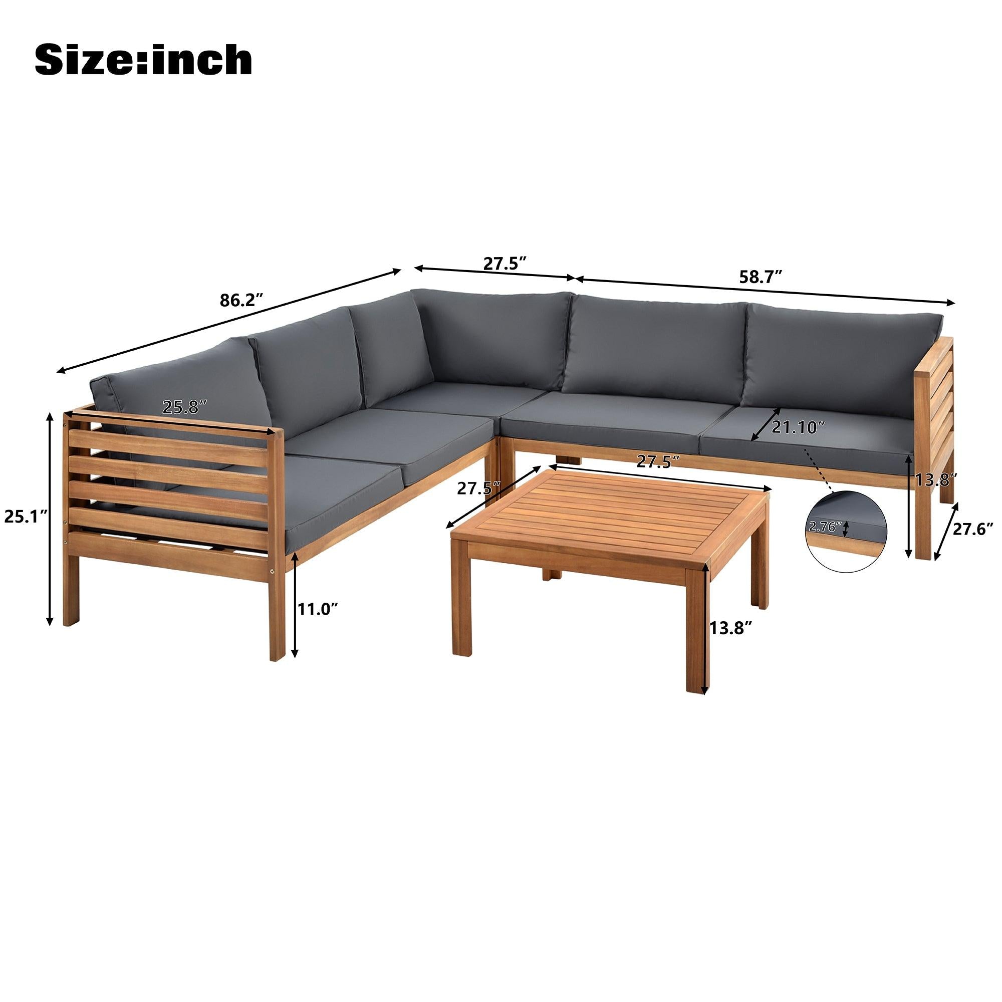 Wood Structure Outdoor Sofa Set with gray Cushions Exotic design Water-resistant and UV Protected texture Two-person Sofa One Corner Sofa plus One Coffee Table Strong Metal Accessories