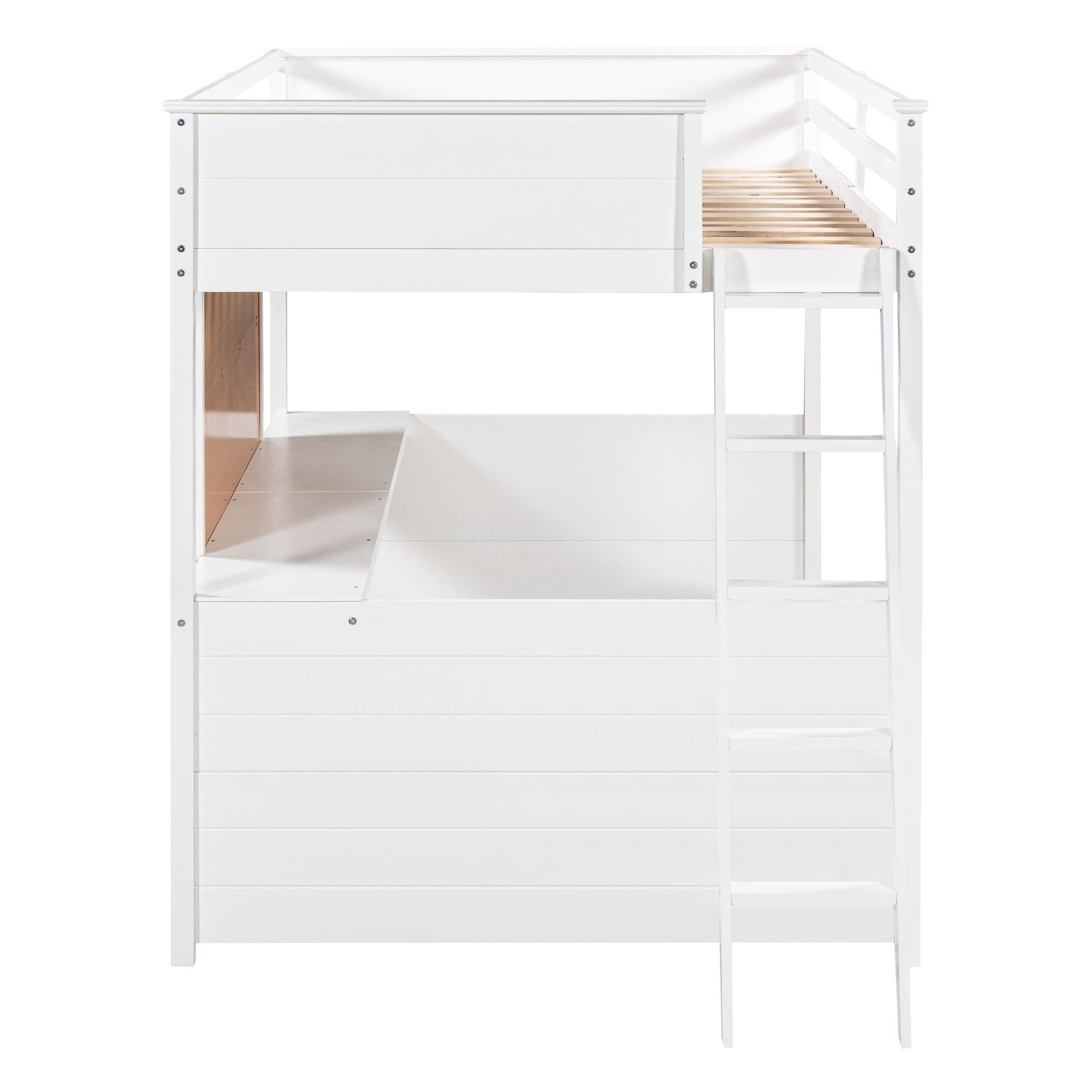 Full size Loft Bed with Desk and Writing Board, Wooden Loft Bed with Desk - White