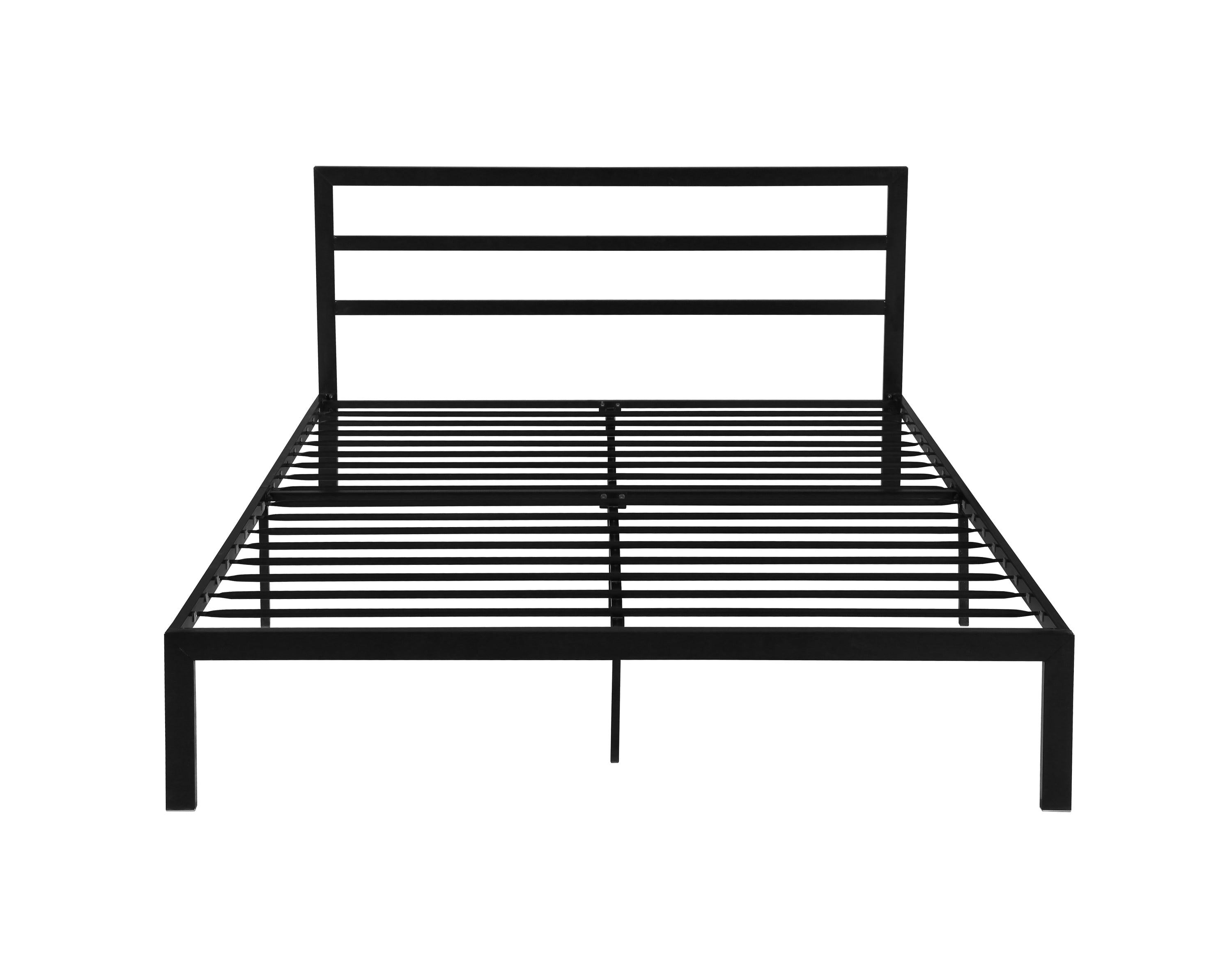 Queen Size Metal Bed Frame with Headboard Black