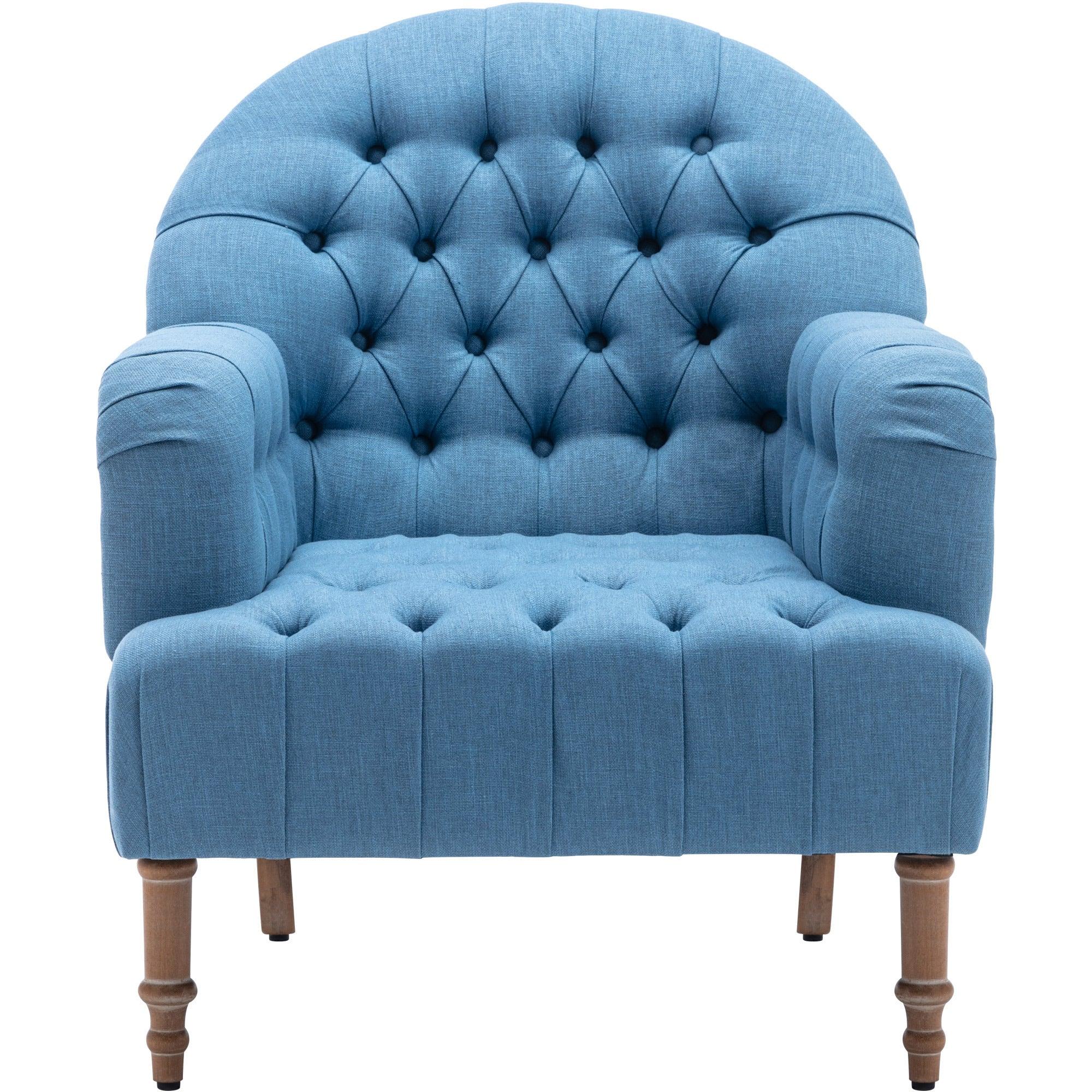 Accent Chair,Button-Tufted Upholstered Chair Set ,Mid CenturyModern Chair with Linen Fabric and Ottoman for Living Room Bedroom Office Lounge,Blue